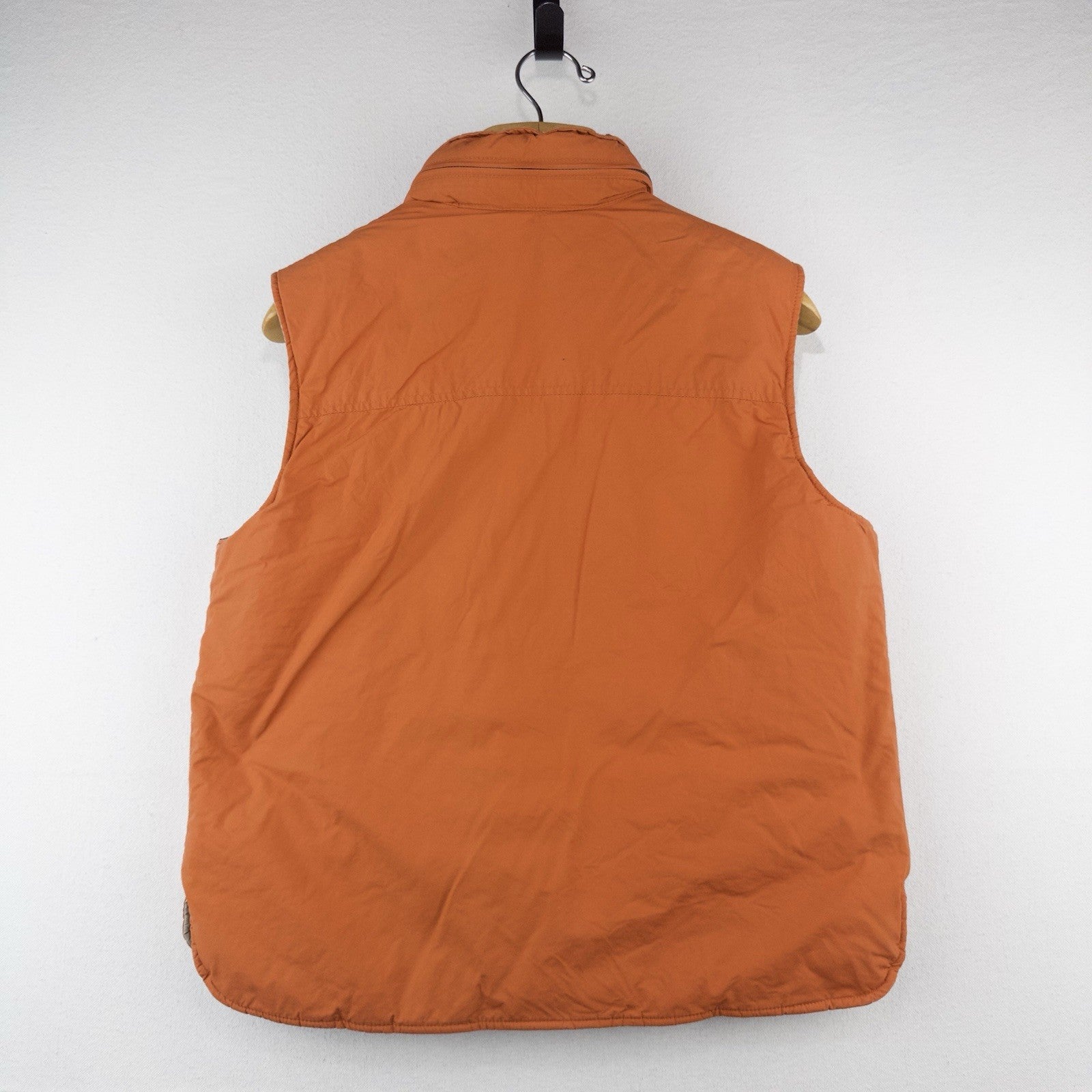 J.Crew Puffer Vest Full Zip Orange Women’s Large Hidden Hood Snaps