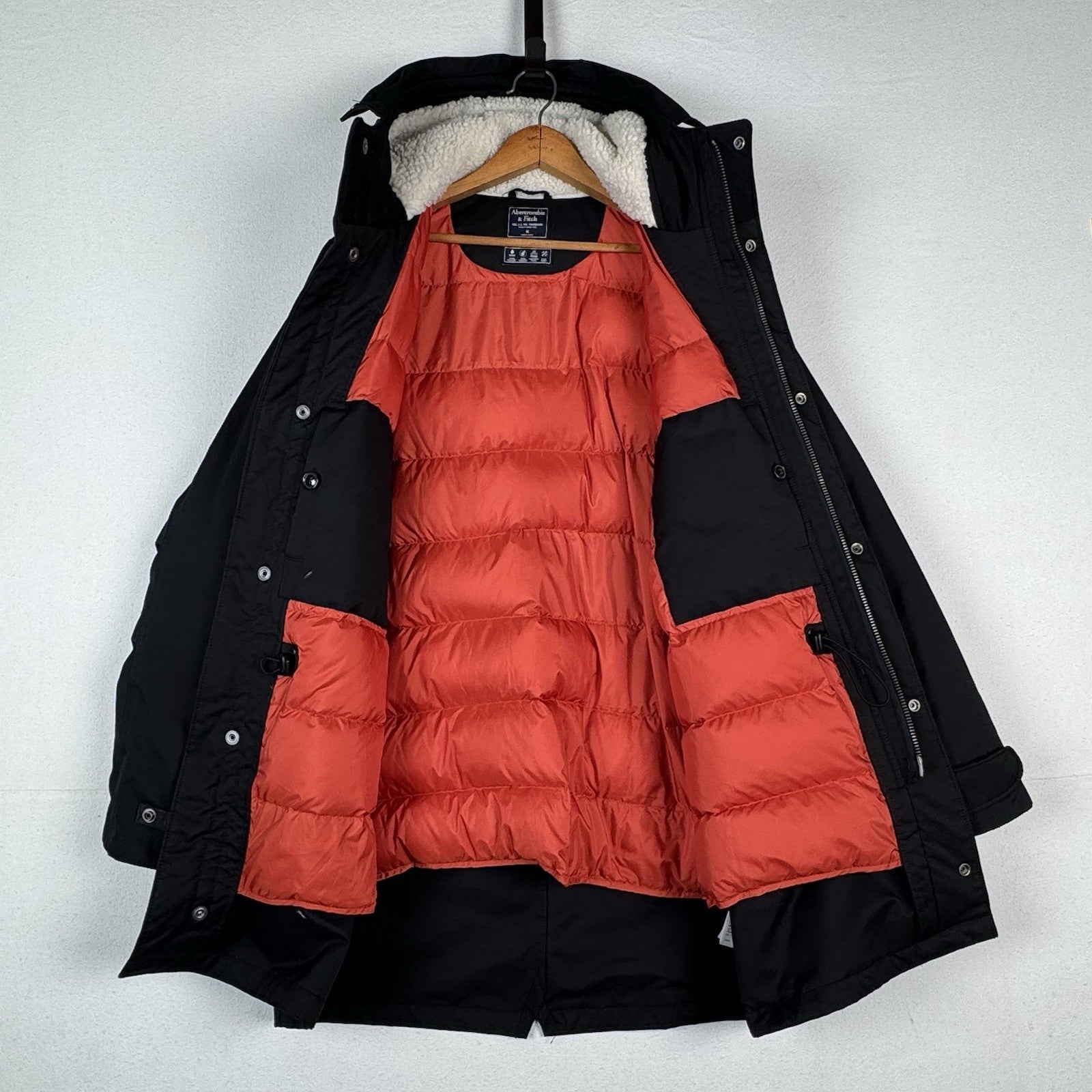 Abercrombie & Fitch Water Resistant Down Lined Black Parka Men’s M *No Hood Fur*