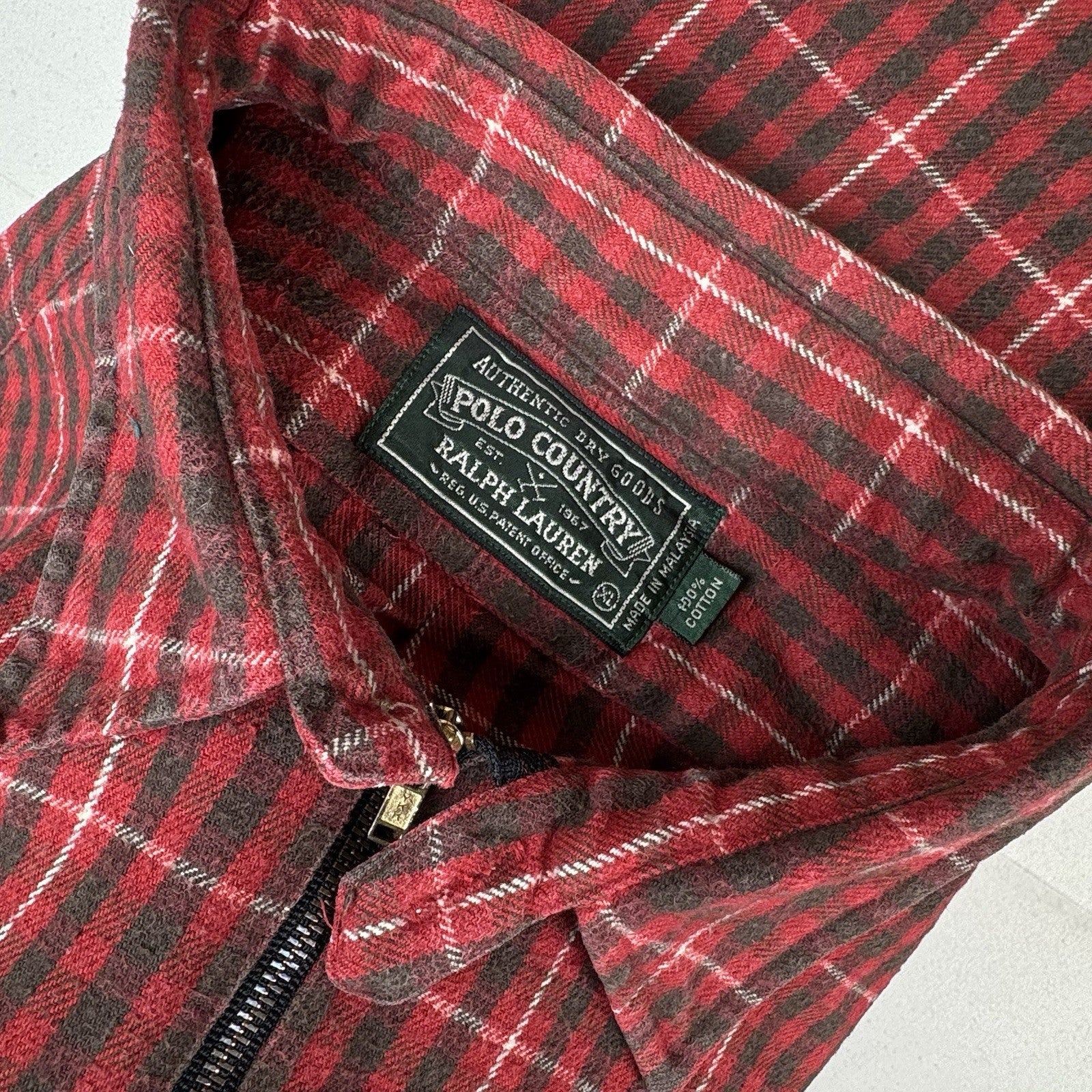 Rare Polo Country Ralph Lauren Red Cotton Flannel Quarter Zip Western Wear XL