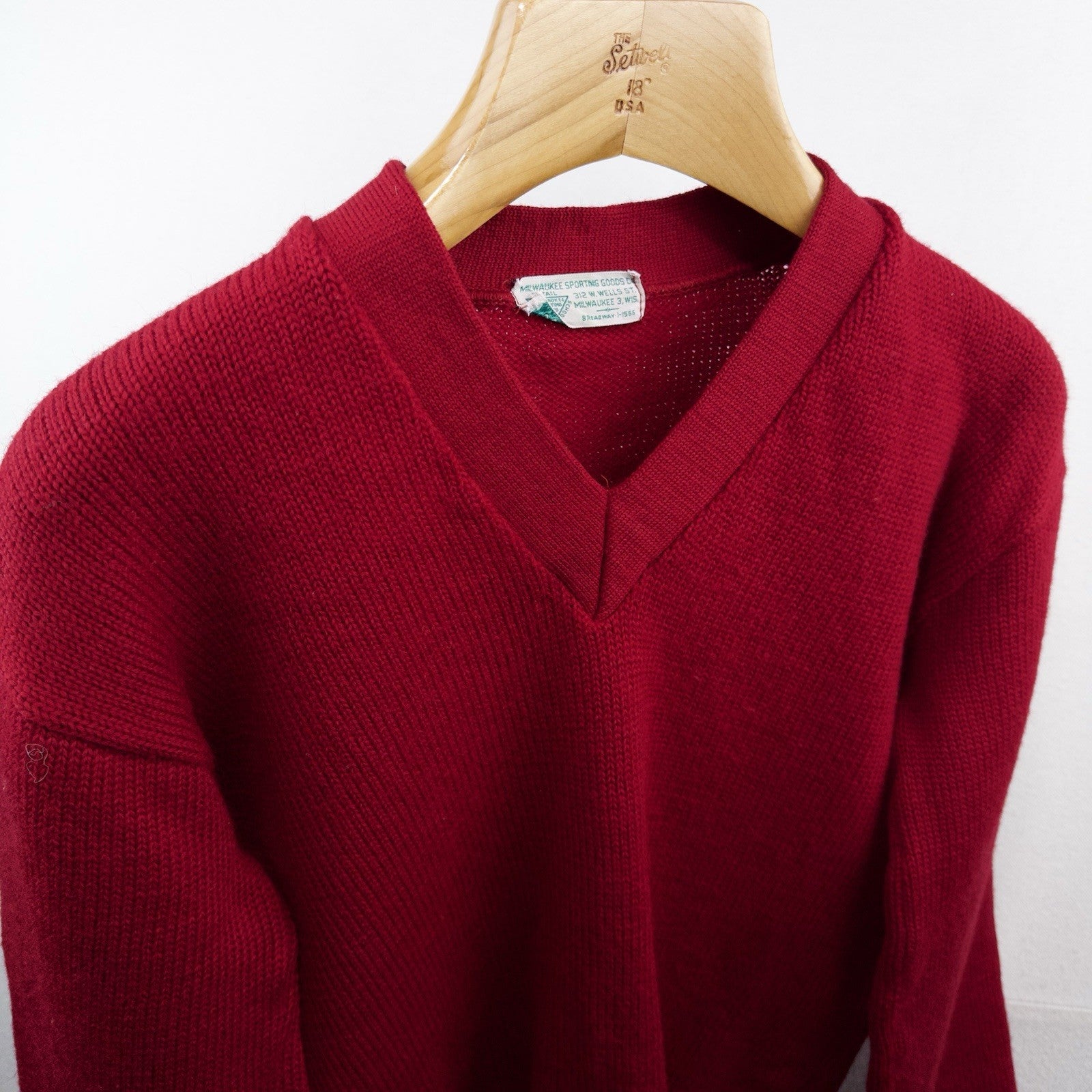 40’s Vintage Milwaukee Sporting Goods Wool V Neck Sweater Red 38