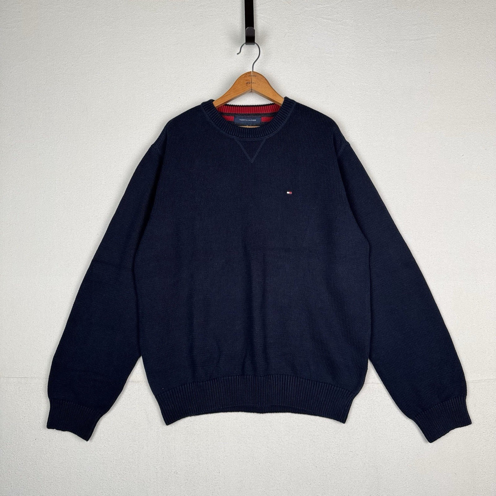 Vintage Tommy Hilfiger Men's Knit Cotton Navy Blue Crewneck Sweater XL