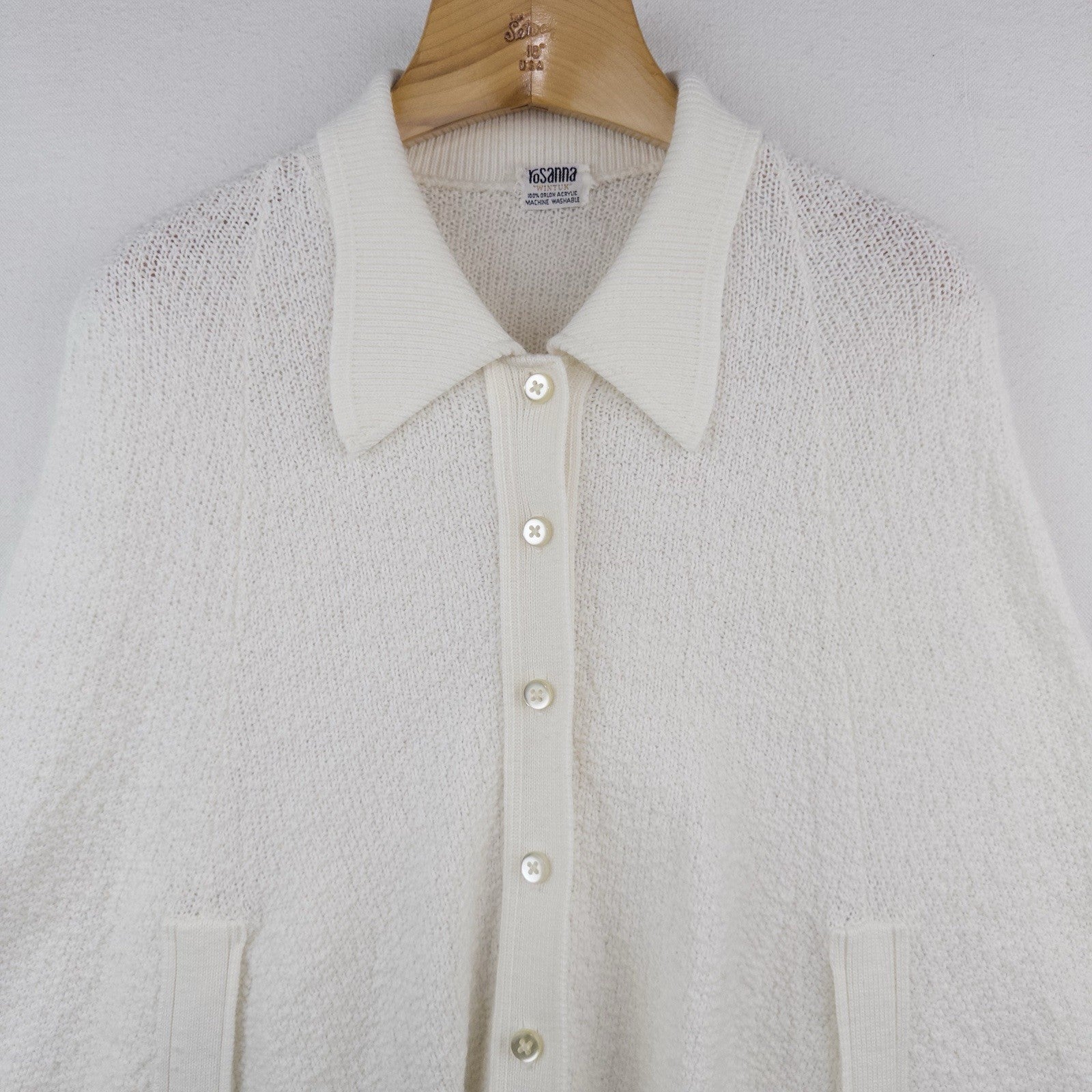 60’s Vtg Rosanna "Wintuk" Cream Knit Fringe Button Front Cape Sweater One Size