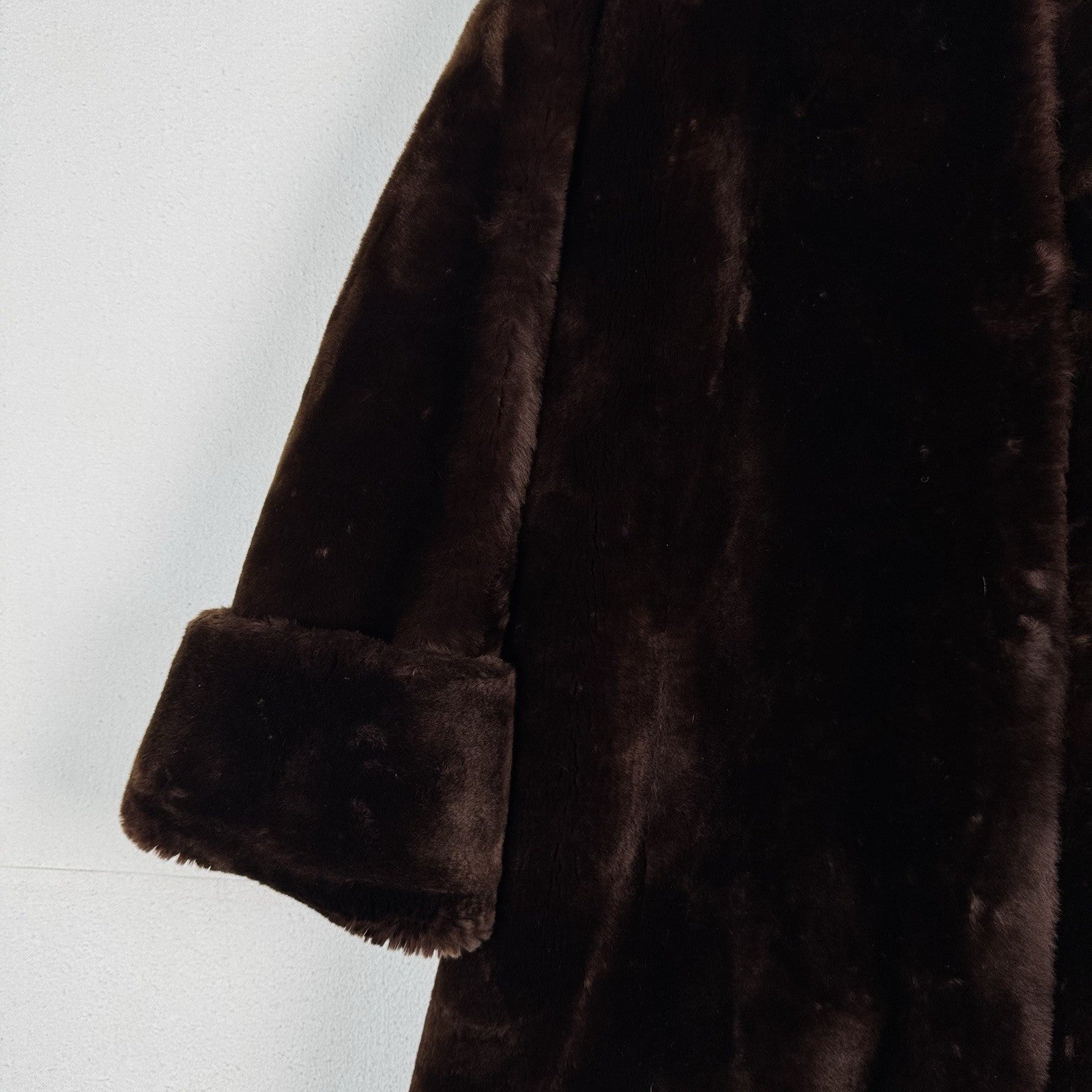 Vintage 50’s 60’s May Company Brown Mouton Lamb Fur 40" Swing Coat Size 10 *Read