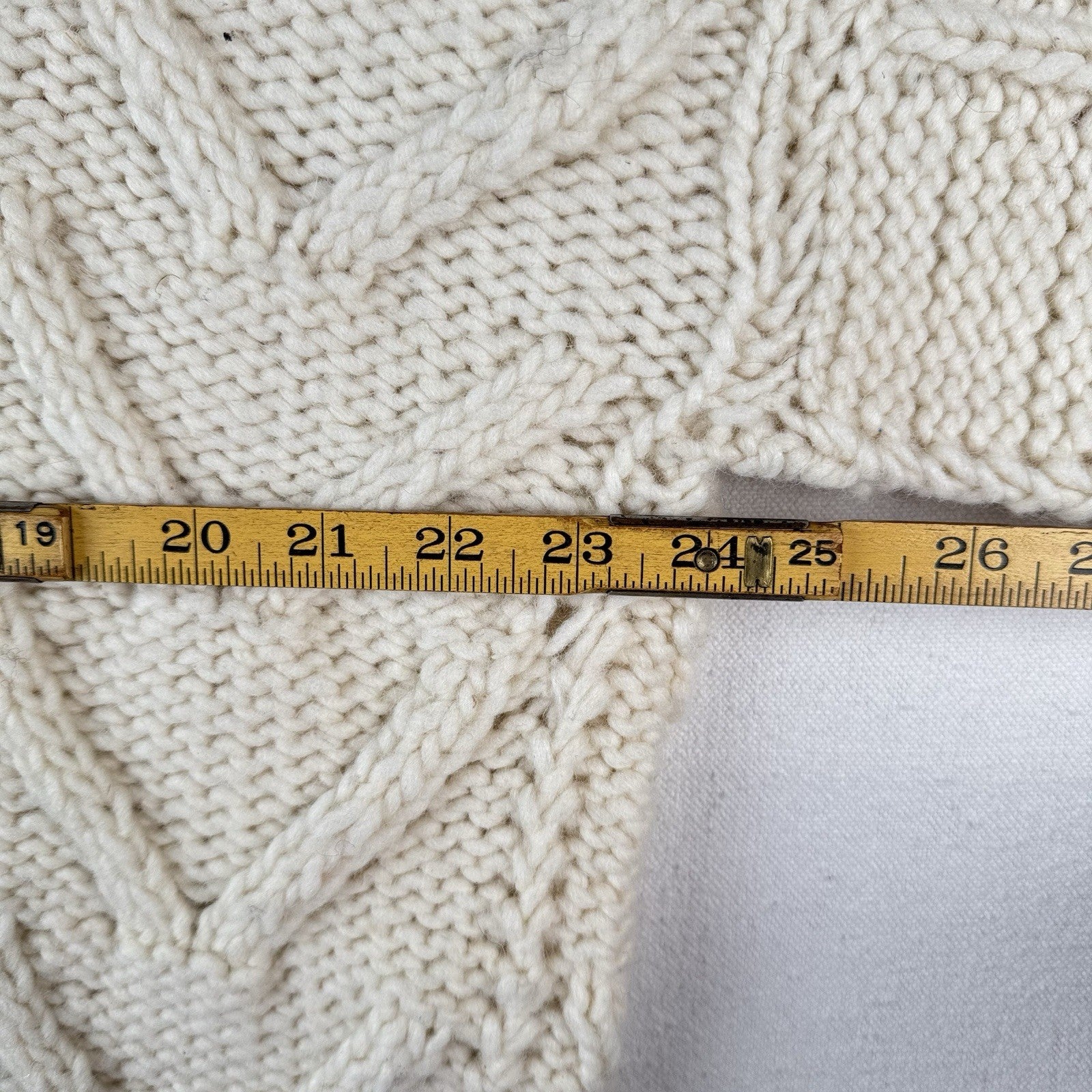 Handknit Wool 2XL Fisherman Sweater Cream White Knit Collar 2-button 48” *Read