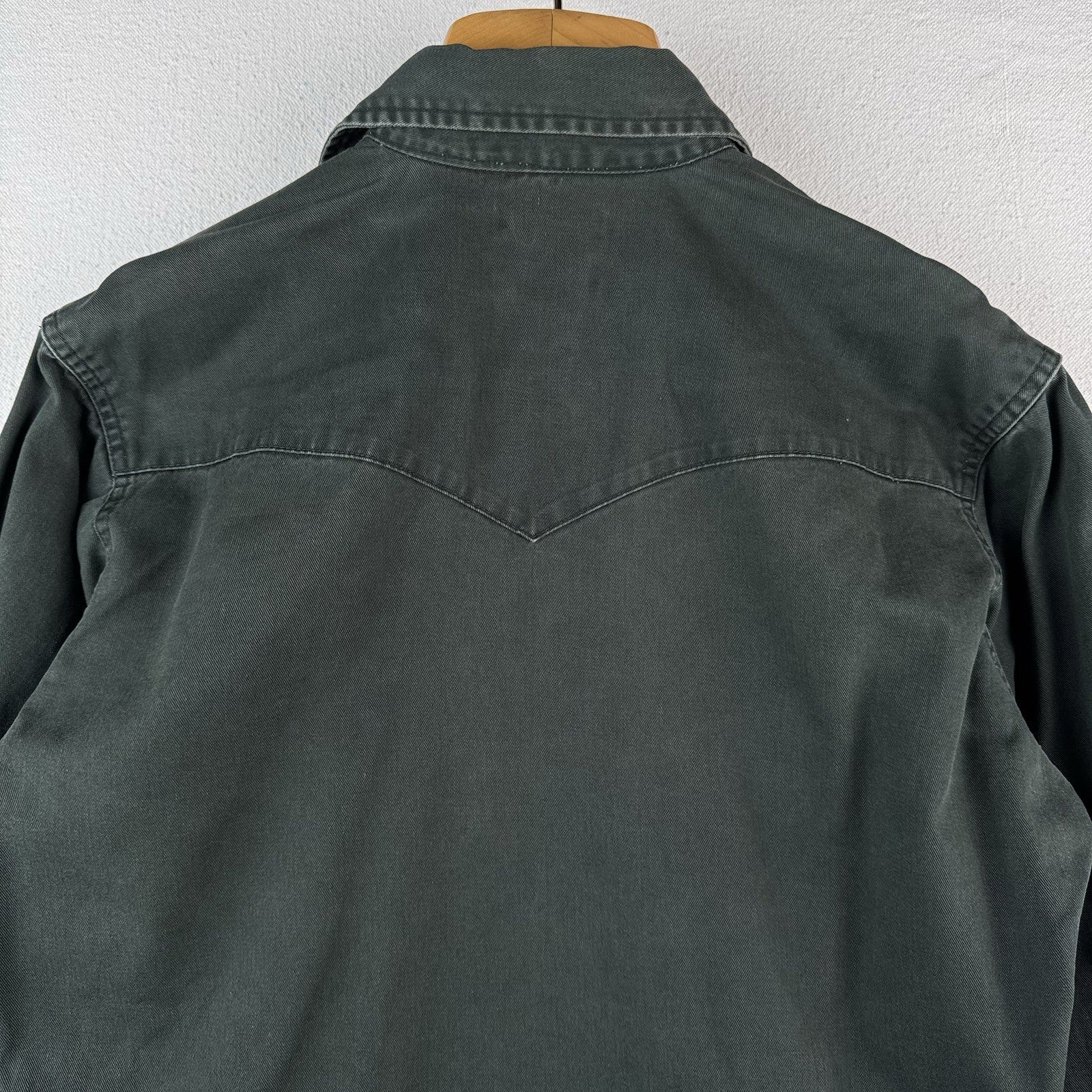 Vintage Wrangler Western Thick Twill Dark Green Pearl Snap Shirt Mens M