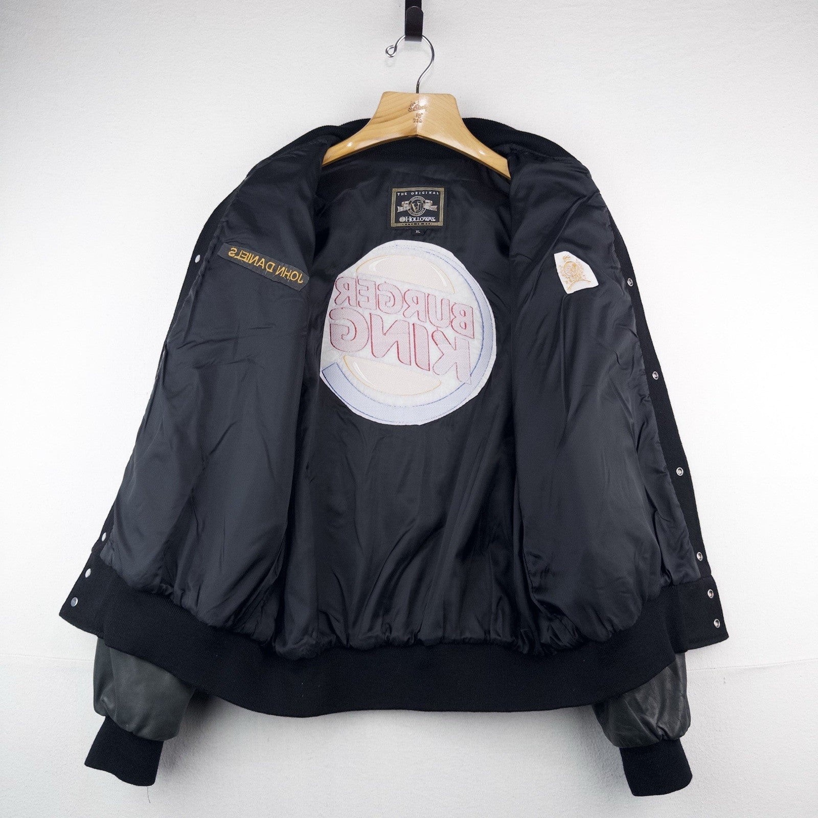 1984 Burger King Varsity Jacket Black Snap Front XL Wool Leather Sleeves USA