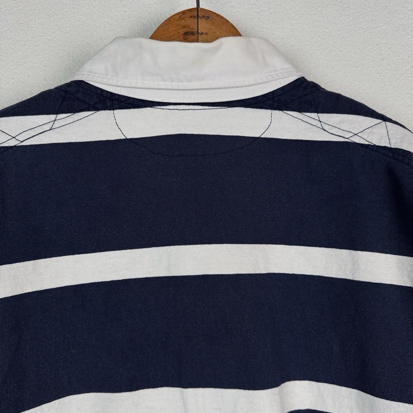 Polo Ralph Lauren Rugby Shirt 4XLB Blue White Quilted Elbow Patch *No Cuffs