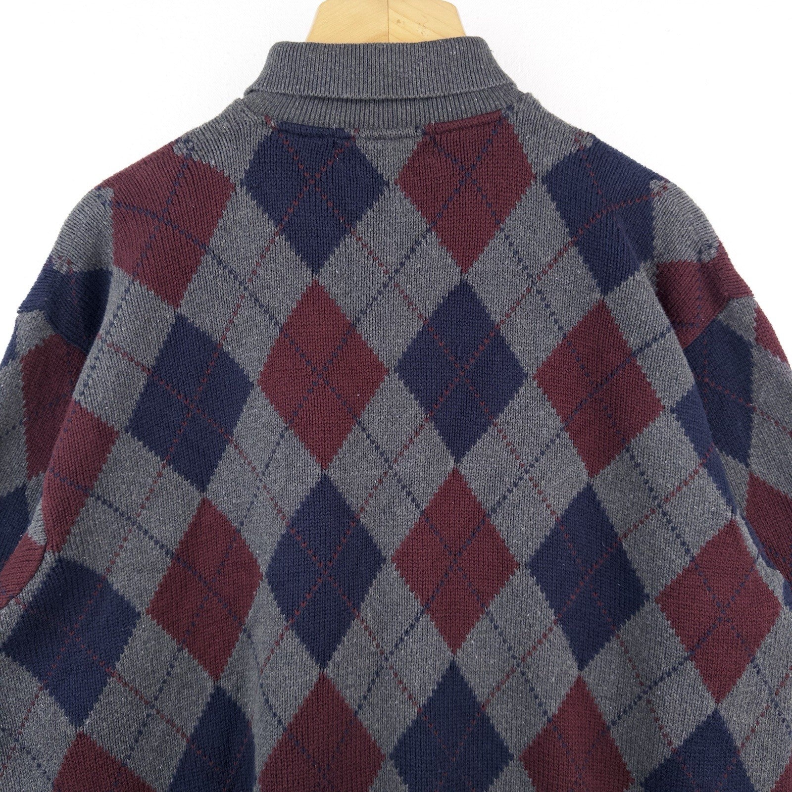 90’s Vtg Polo Ralph Lauren Mens L Argyle 100% Cotton  Collared Sweater Blue Gray