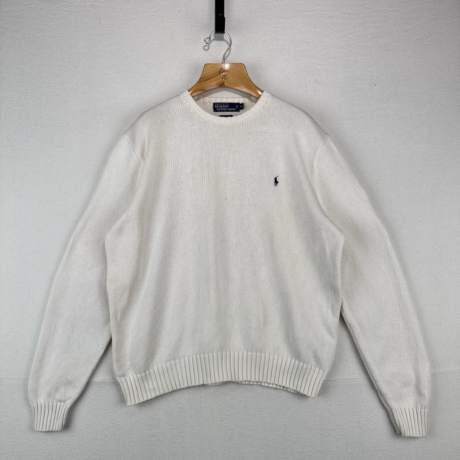 90’s Vintage Polo Ralph Lauren Men’s XL White Cotton Knit Crewneck Sweater *Read