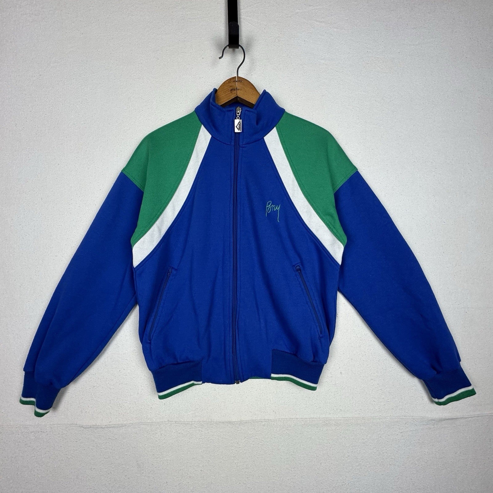 VTG Pony Track Jacket Men Small Retro Stripe Colorblock  Sweatshirt Full Zip Y2K