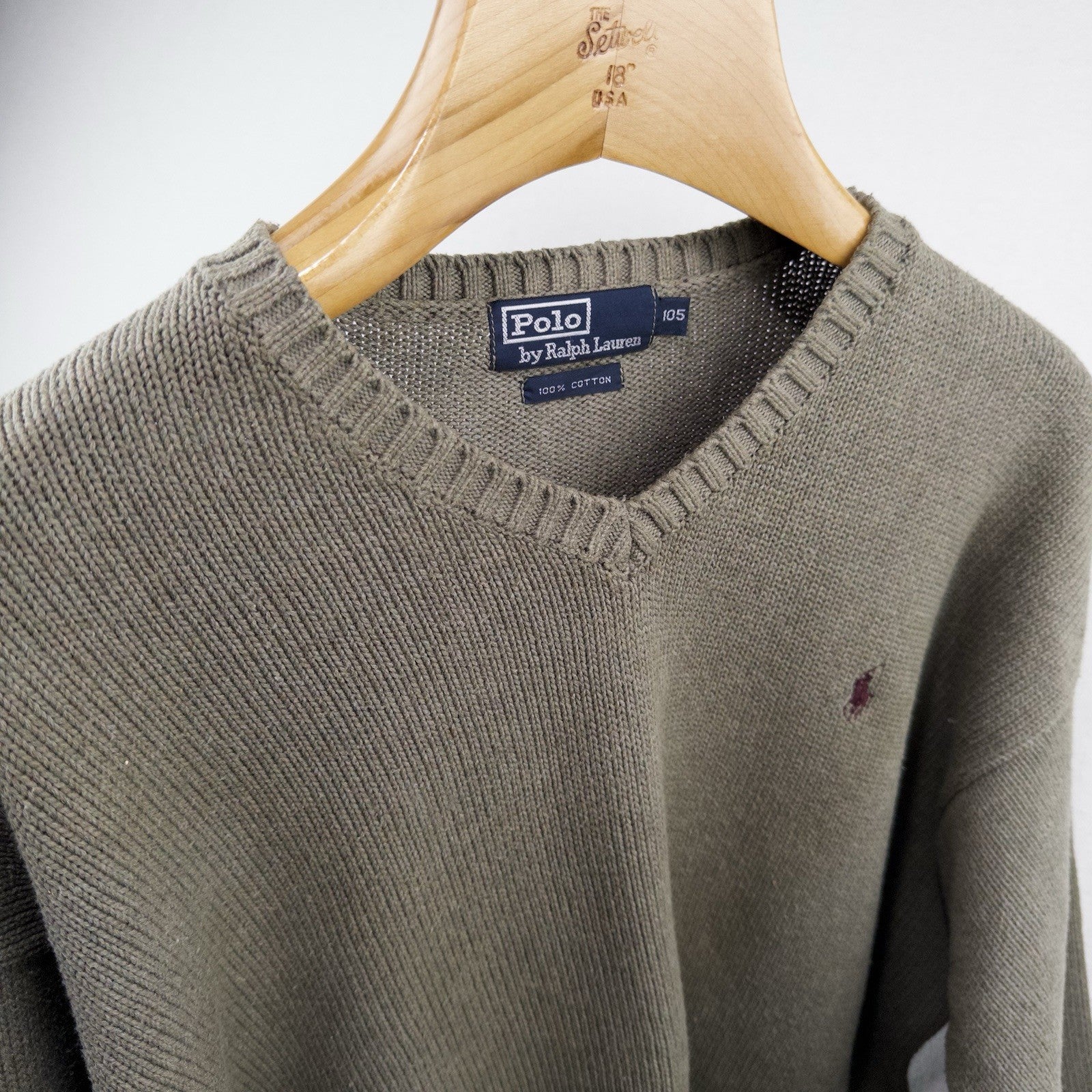 90’s Vtg Polo Ralph Lauren Men’s XL (105) V-Neck Cotton Knit Tan Sweater *Read