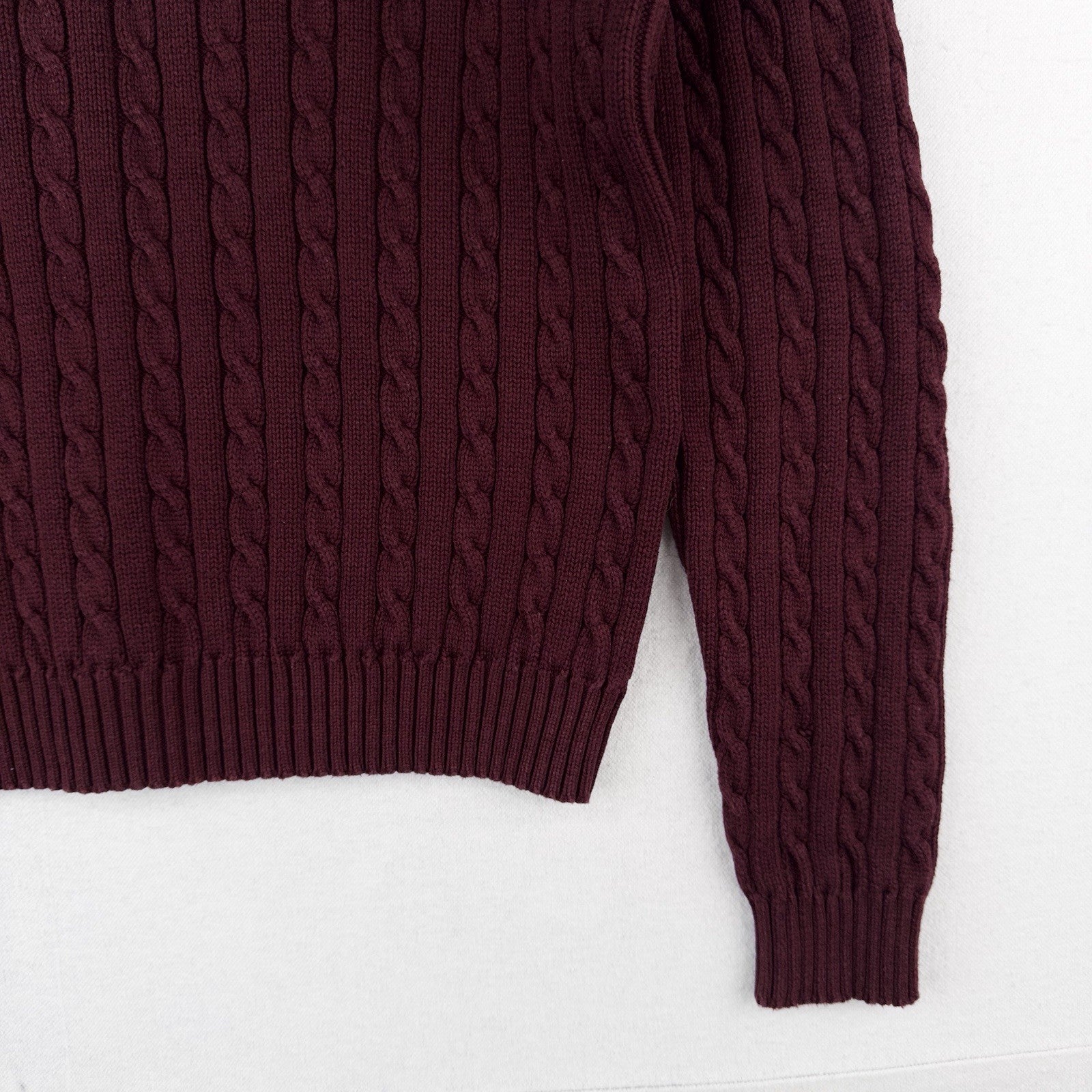 Ralph Lauren LRL Womens Small Maroon 100% Cotton Sweater 3D Cable Knit Crewneck