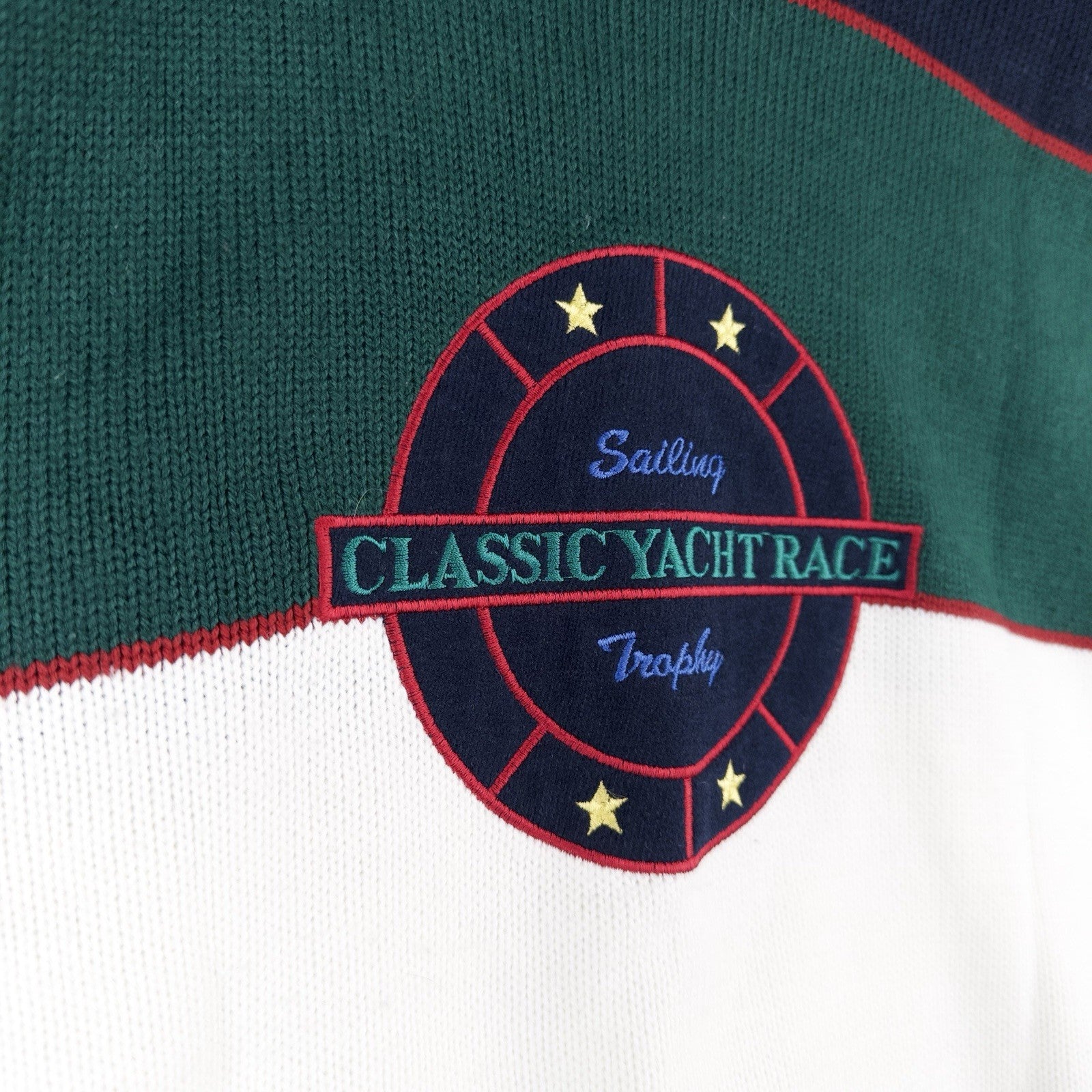 90’s Vtg Embroidered Classic Yacht Club Racing Sweater Acrylic Color Block
