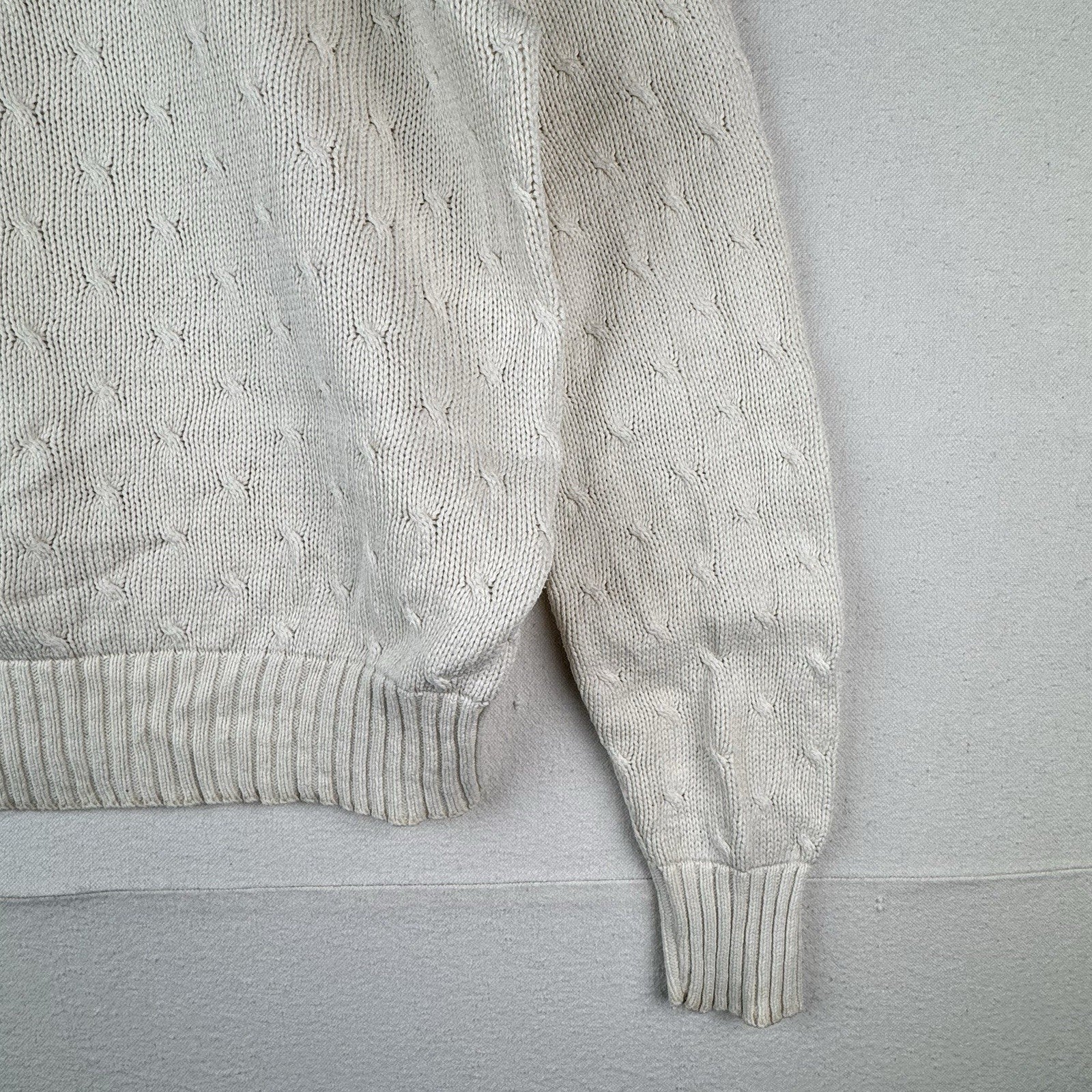 Vintage Neiman Marcus Cotton Cable Knit Sweater Ivory Cream Small 40”