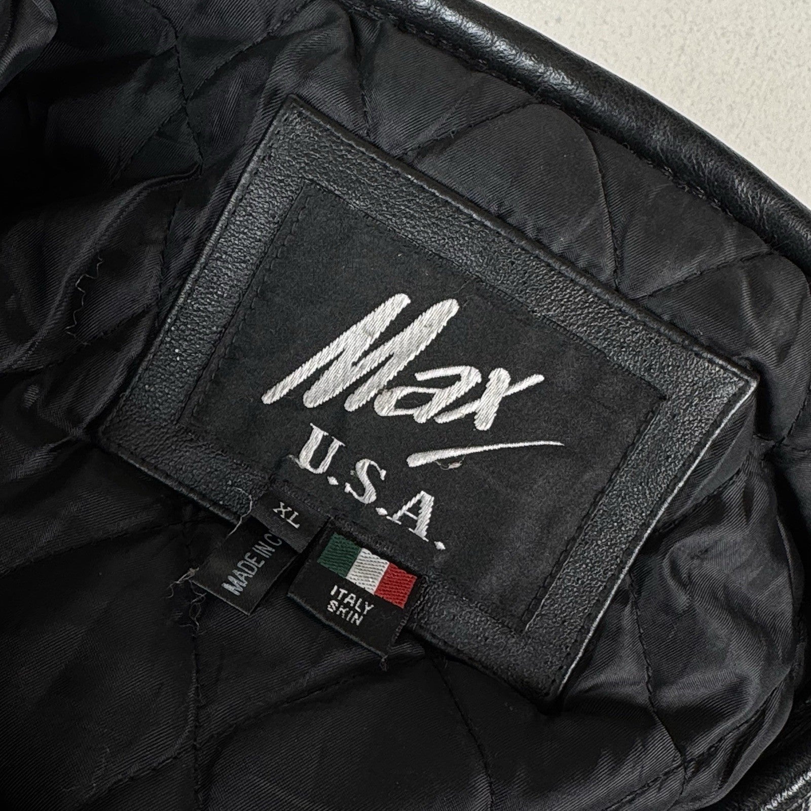 Max USA Men's Motor-cross Black Italian Leather Jacket XL X-Large Patches