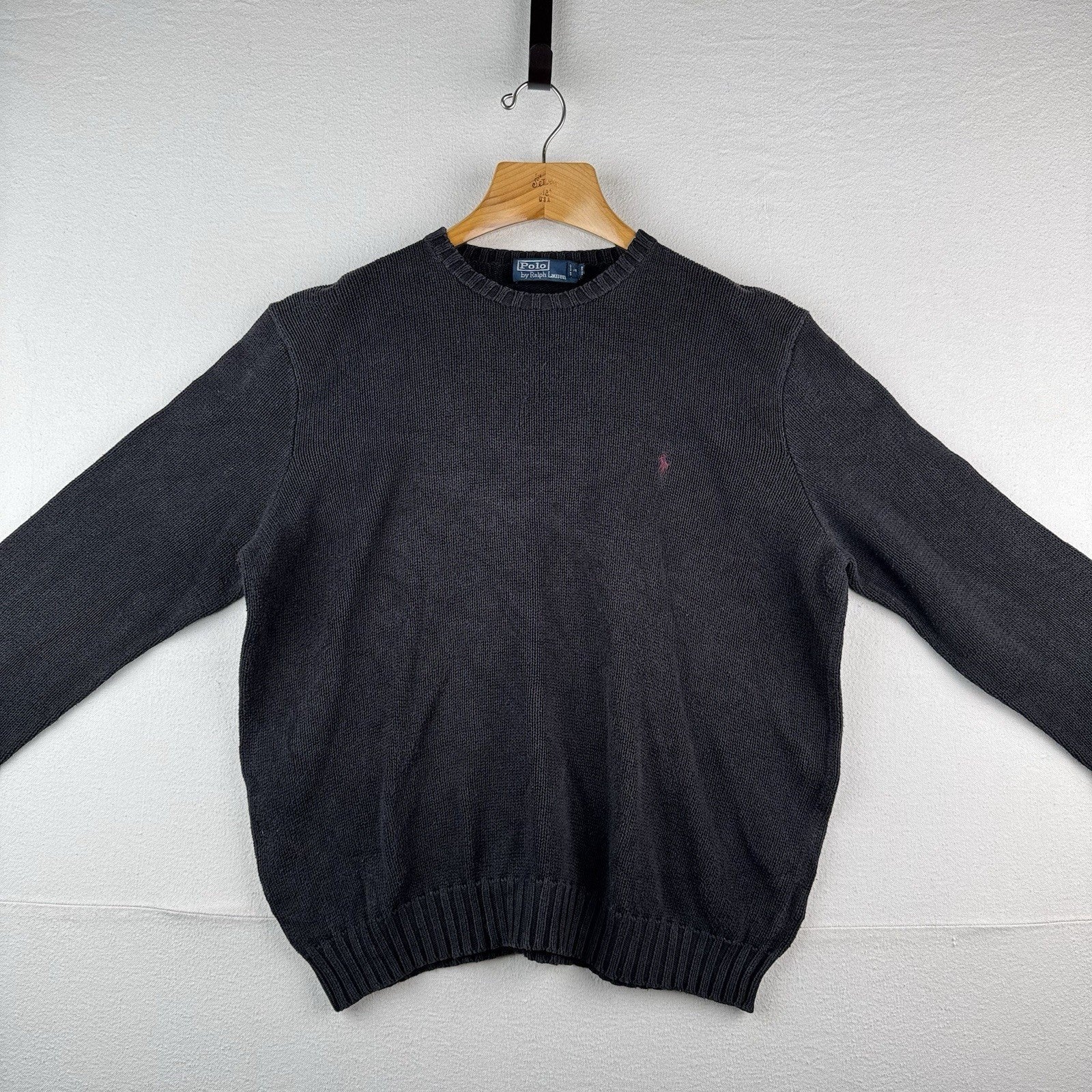 90's Vintage Polo Ralph Lauren Men's XL 100% Cotton Sweater Charcoal Black