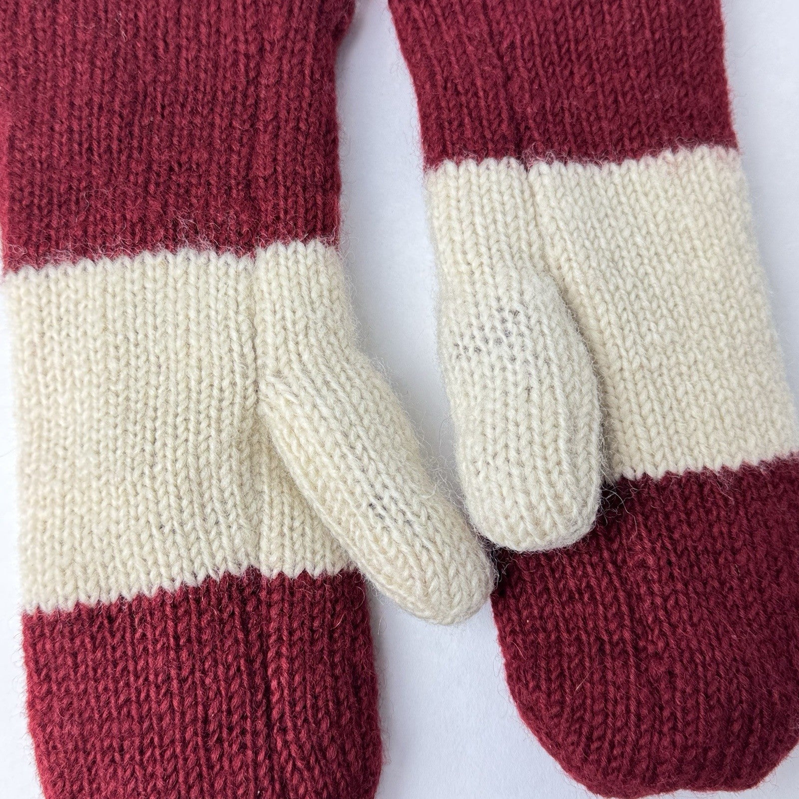 Wool Canadian Mittens Fleece Lined Red Cream Women’s 10”x4”