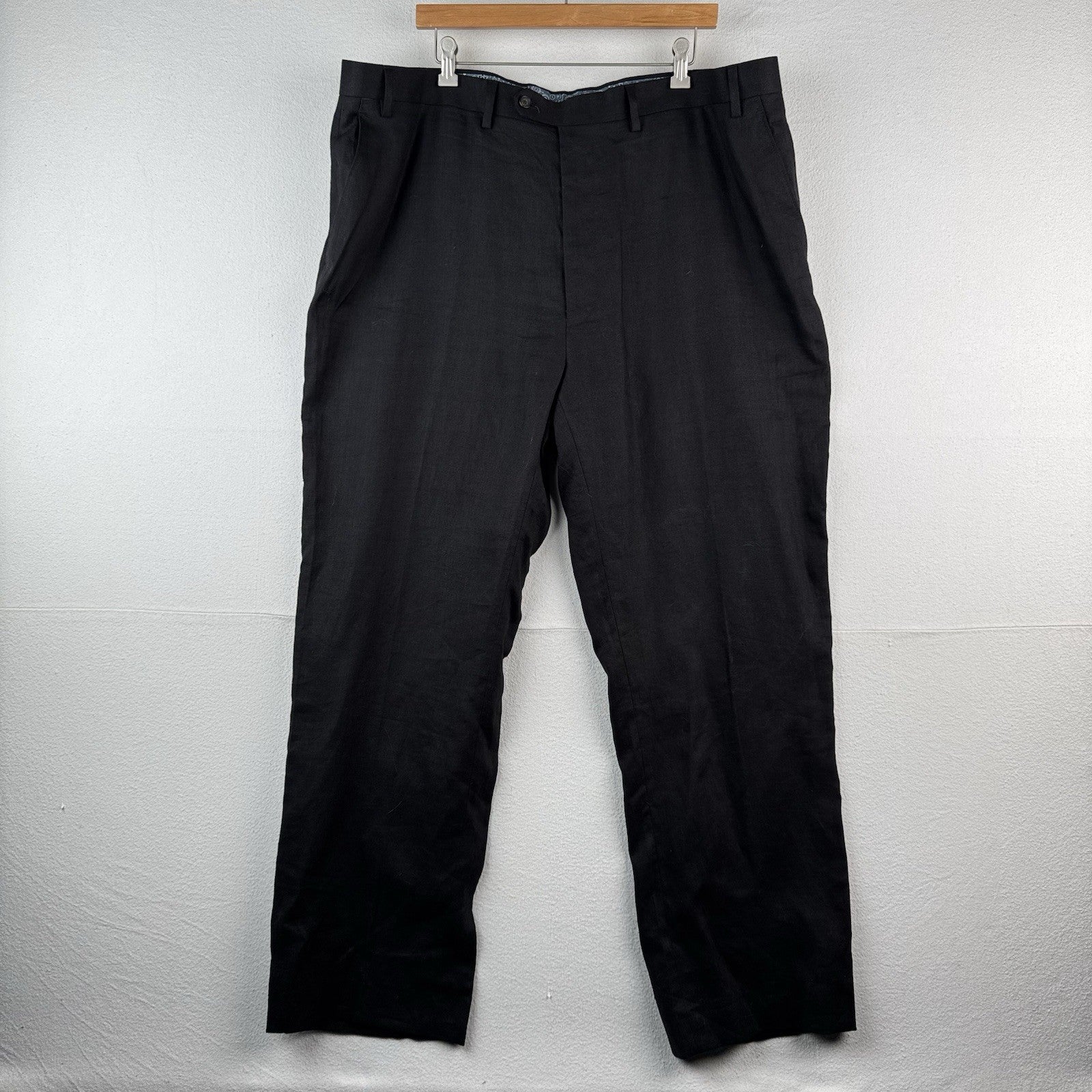 Ralph Lauren Solid Black 100 % Linen Pants Flat Front Men’s Trousers Fits 42x31