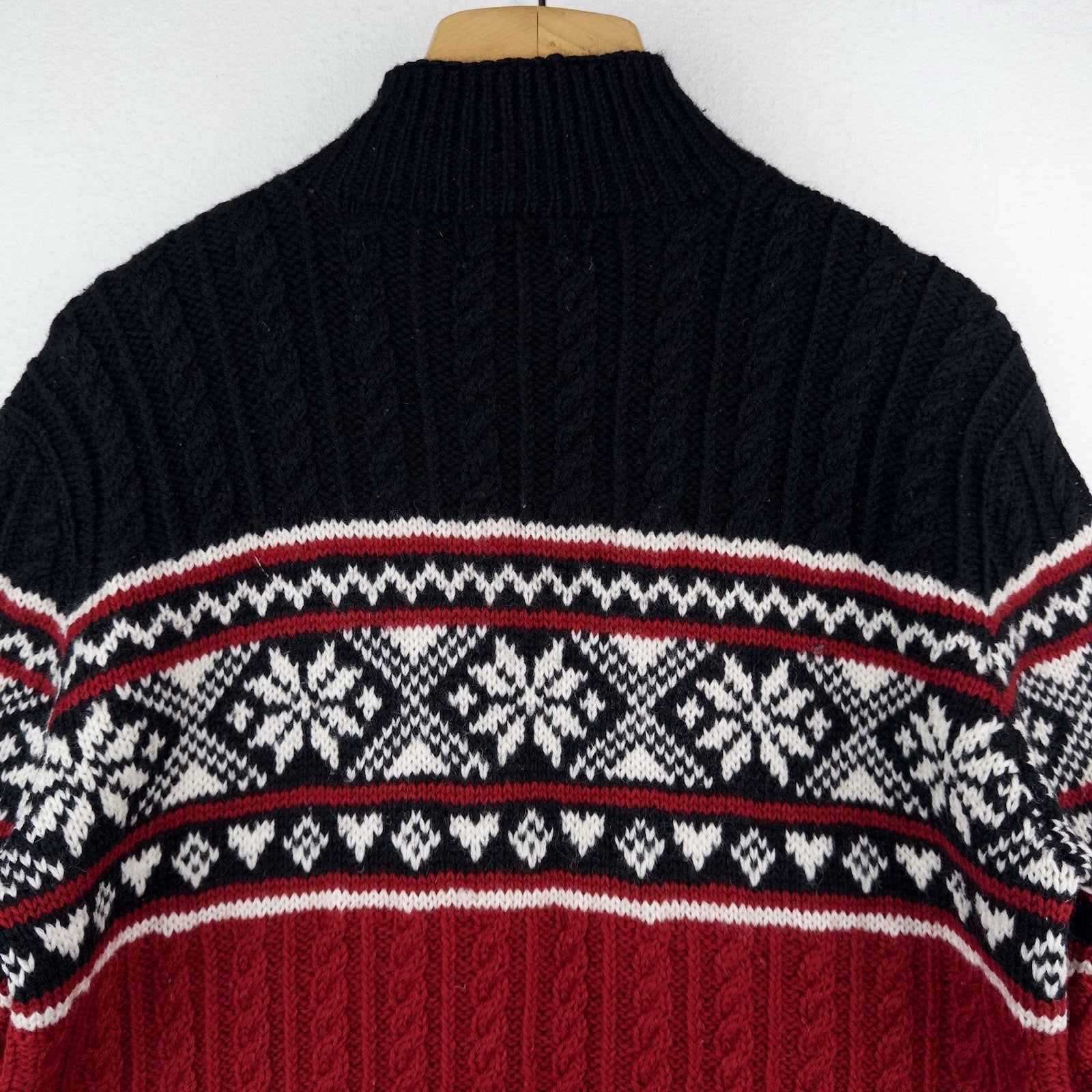 Lauren Ralph Lauren M Sweater 100% Worsted Wool Red Black Fair Isle Ski Snow
