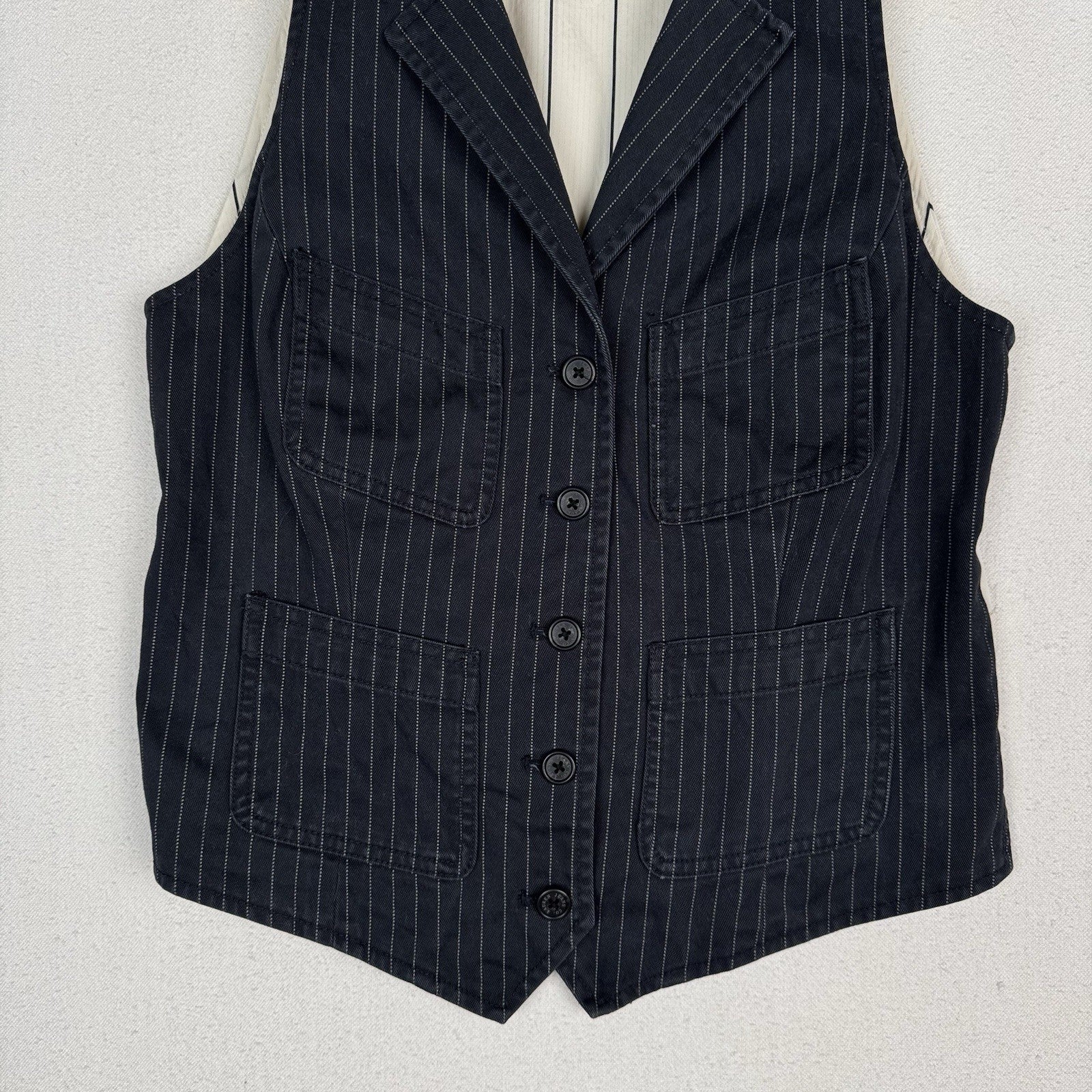 Ralph Lauren Pinstripe Vest Women's Gray & White Waistcoat Classic Medium M