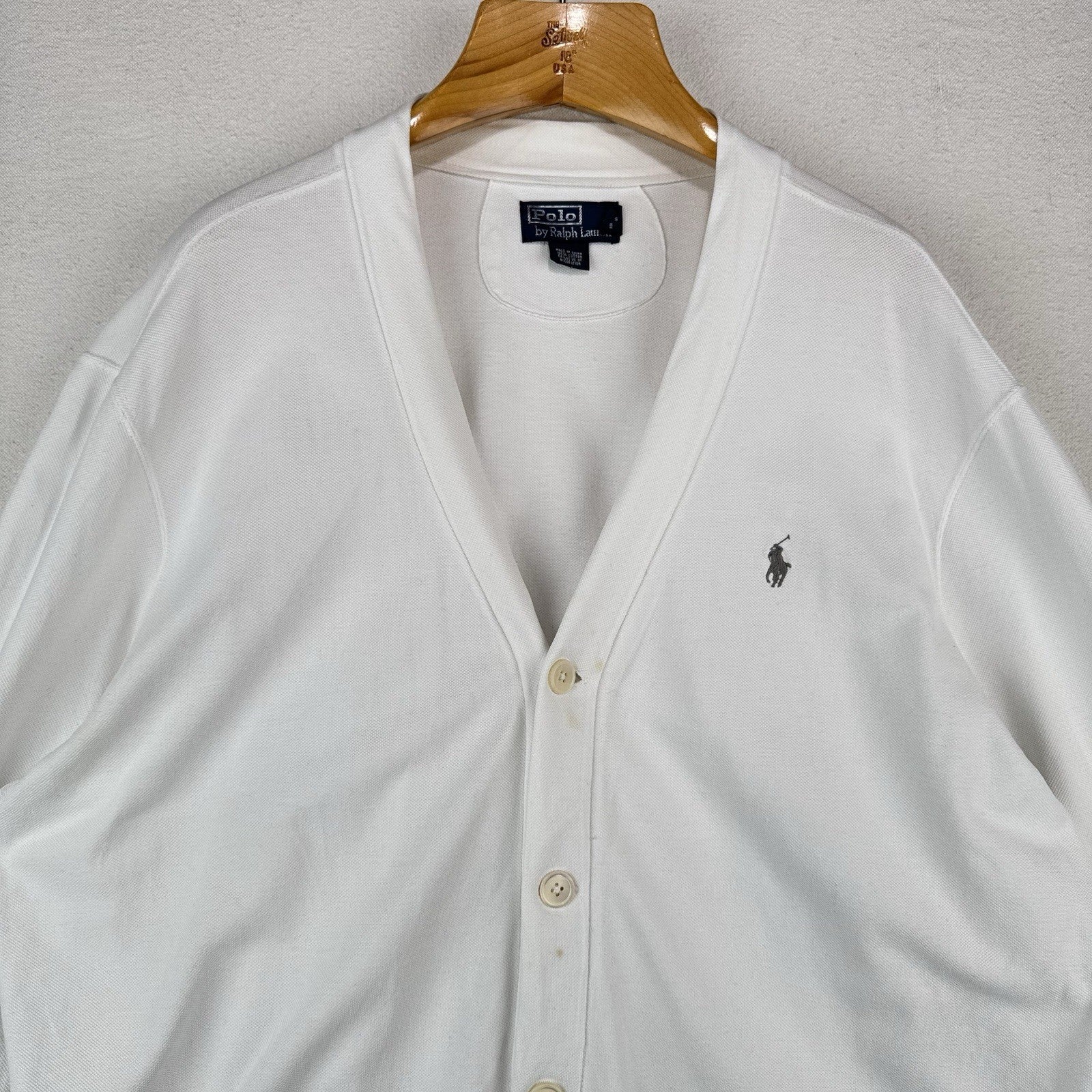 90’s Vtg Polo Ralph Lauren Men’s 2XL Cardigan Sweater White Lightweight Cotton