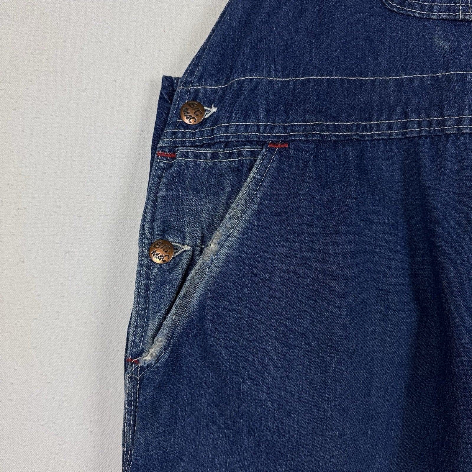 Vintage 60s Big Mac 42x28* Distressed Square Bak Wide Leg Denim Overalls USA