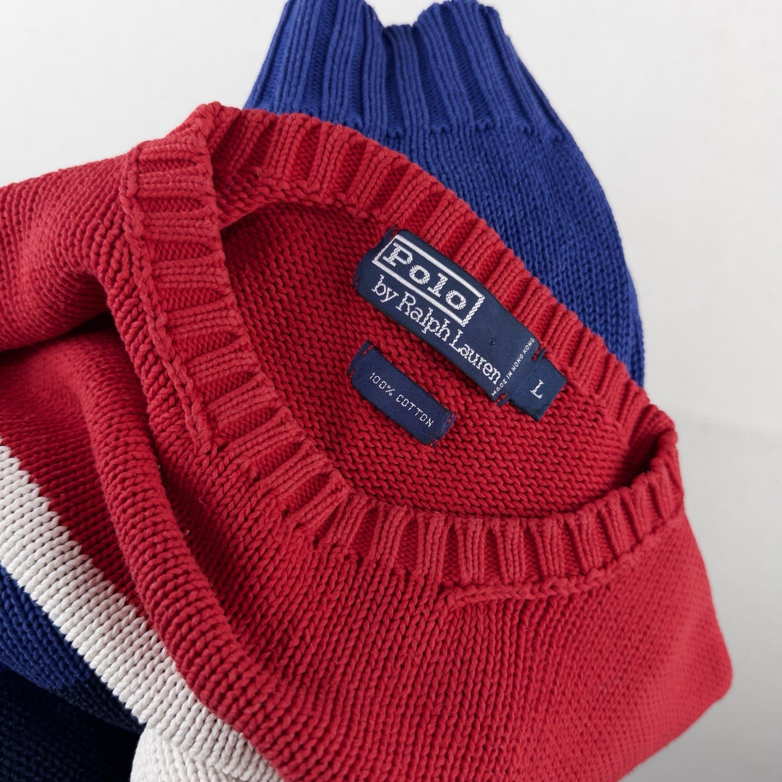 90’s Vtg Polo Ralph Lauren Red White Blue Striped Knitted Sweater Men’s L *Read