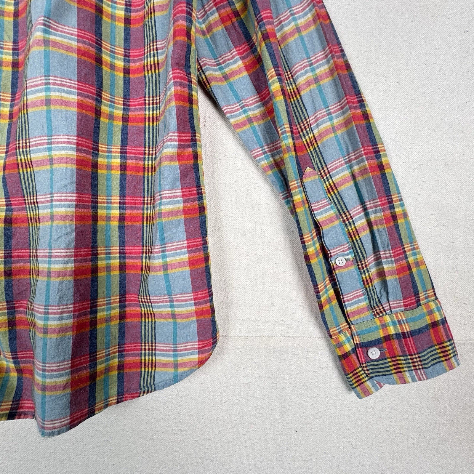J. Crew Mens Medium Slim Fit Indian Madras Plaid Button Down Shirt Long Sleeve