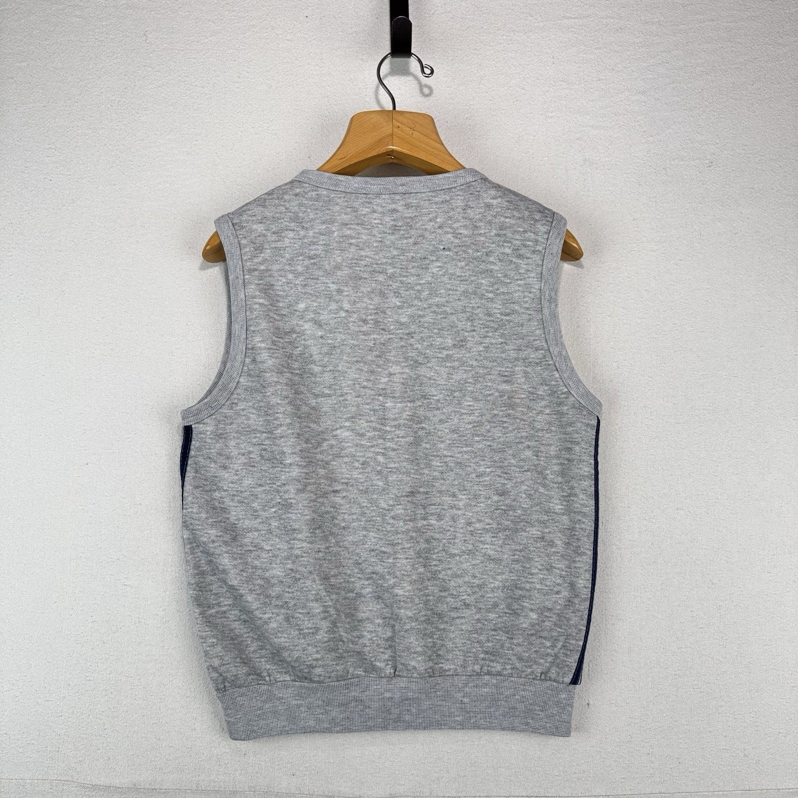 70's Vintage Bassett Walker Large Crewneck Sweatshirt Vest Gray Blue Stripes