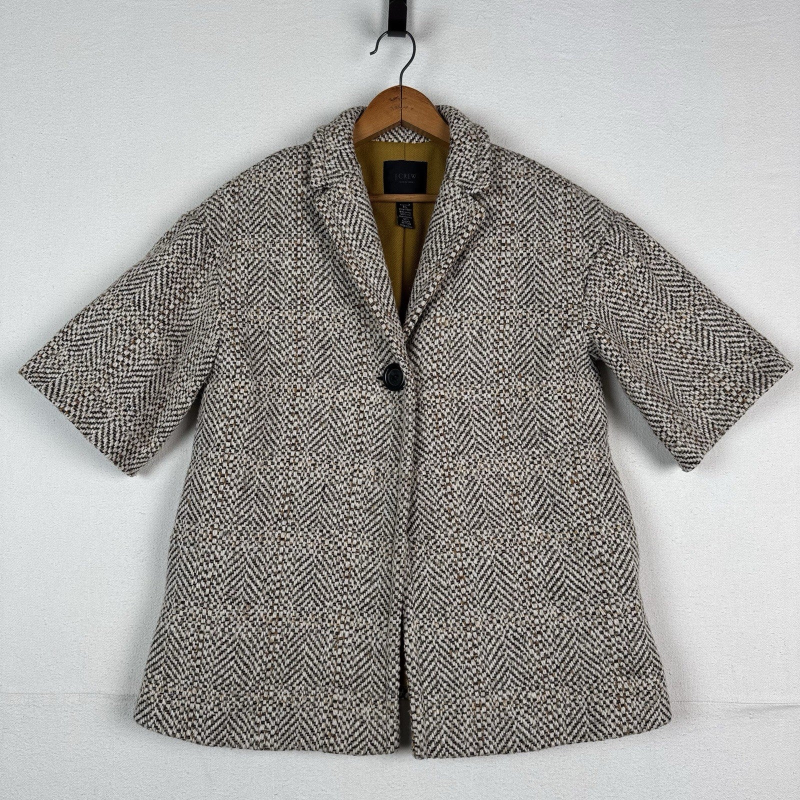 JCrew Short Sleeve Lined Jacket Women’s 0 Herringbone Wool Scotland Harris Tweed