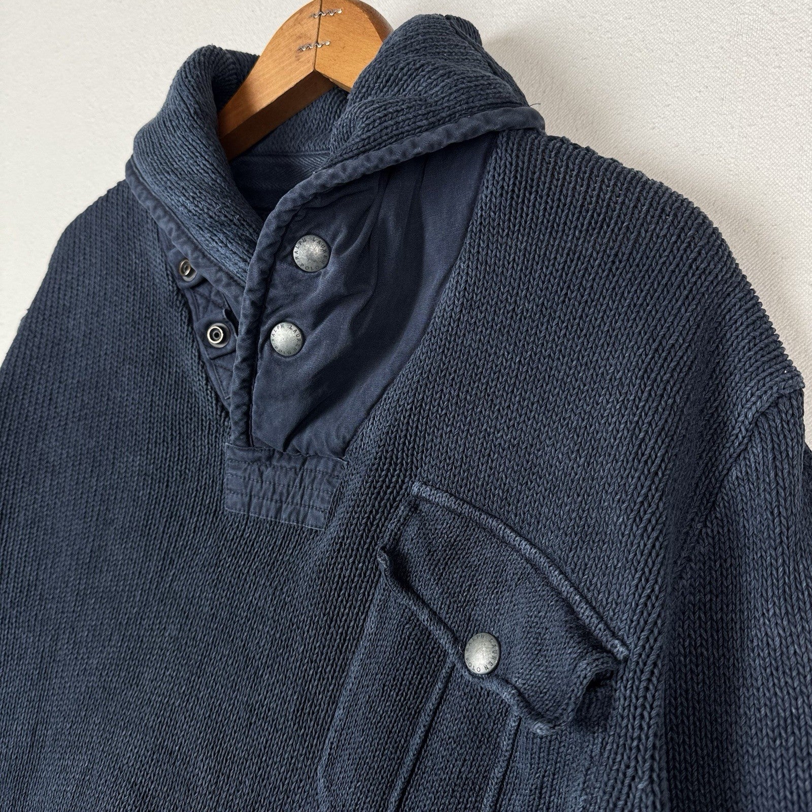Vintage Polo Ralph Lauren Shawl Collar Sweater Men’s XL Blue Linen Cotton Blend