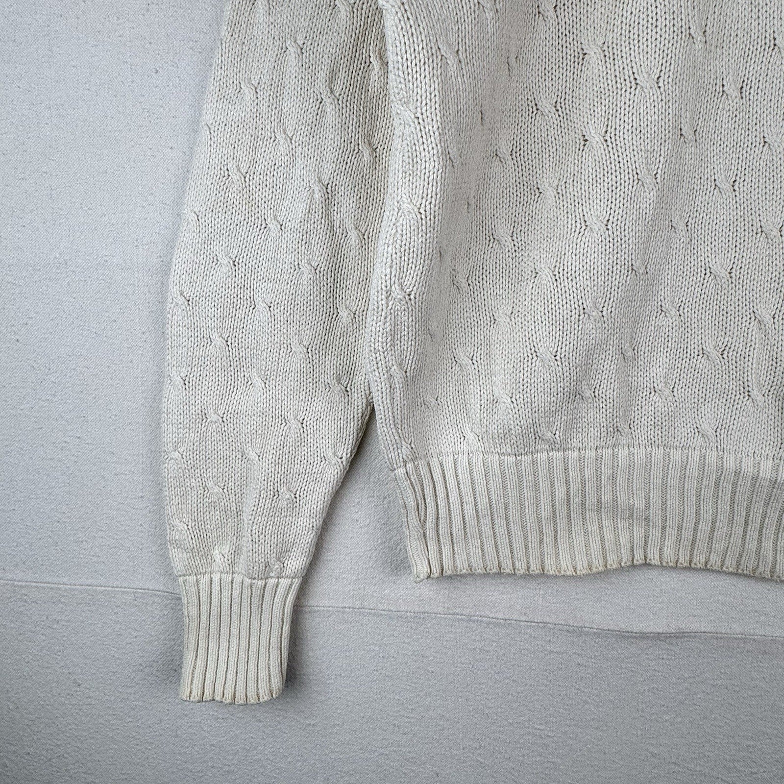 Vintage Neiman Marcus Cotton Cable Knit Sweater Ivory Cream Small 40”
