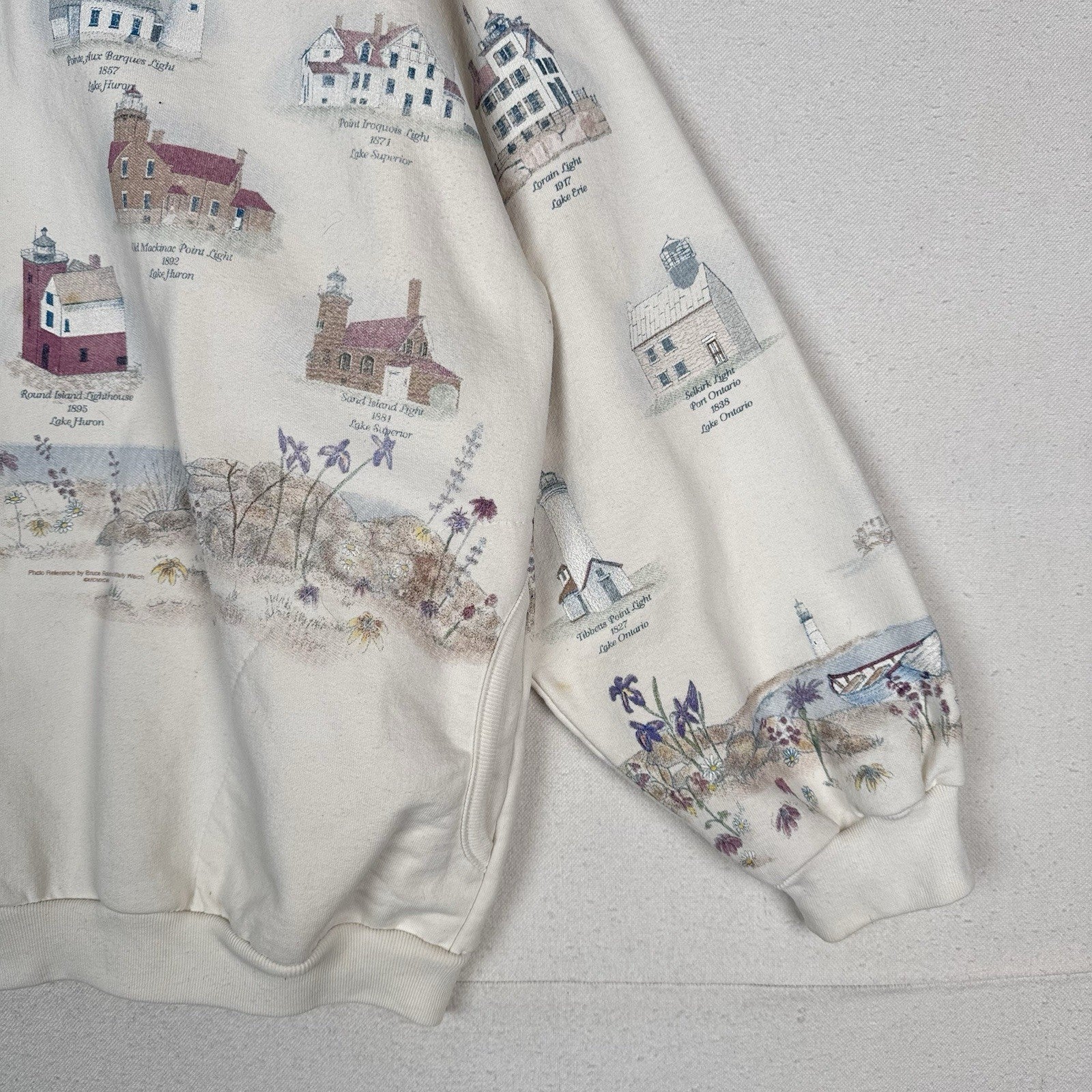 Vtg Artisan Cardigan Lighthouse Beach Sweatshirt Great Lake Pockets 2XL Made USA