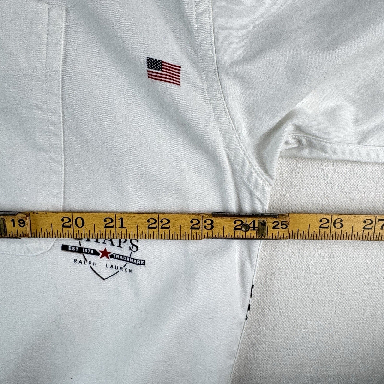 Vintage Ralph Lauren Chaps Mens L White All Over Print Shirt RL Flag