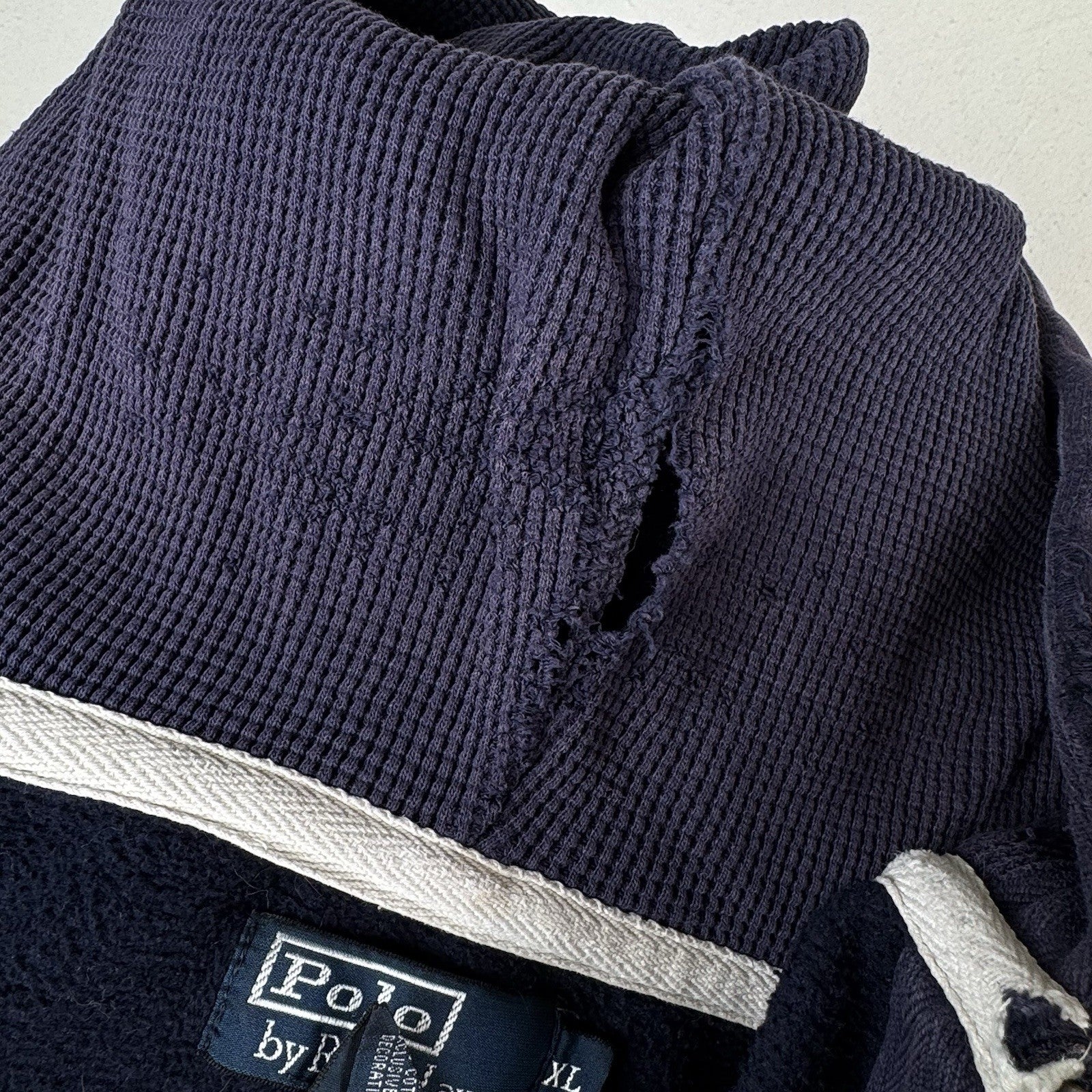 Vtg Polo Ralph Lauren Full Zip Men’s XL Thermal Hoodie Blue *Sunfaded/Distressed