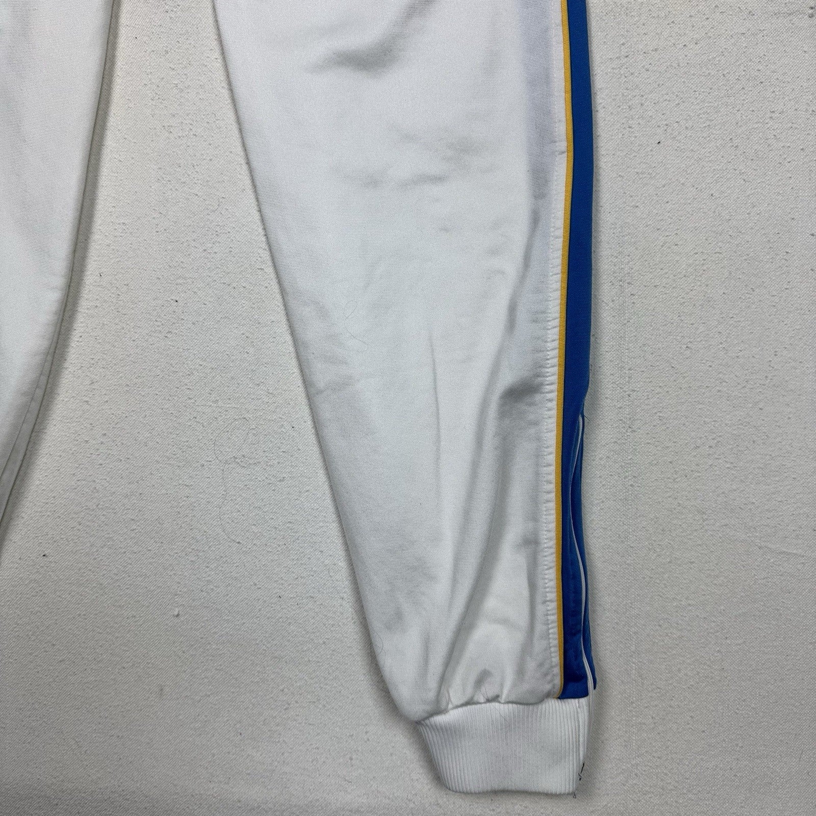 Vintage 80’s Puma Track Pants Embroidered Logo White Blue Yellow