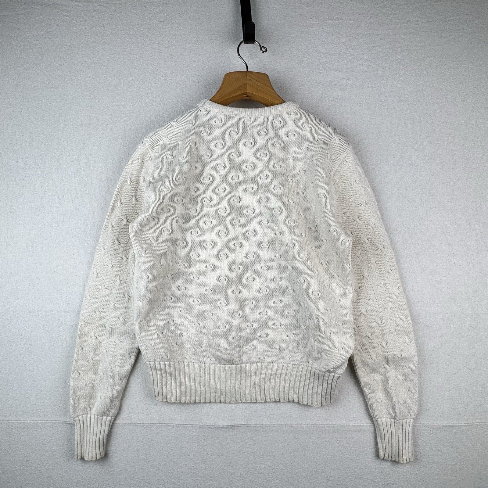 Vintage Neiman Marcus Cotton Cable Knit Sweater Ivory Cream Small 40”