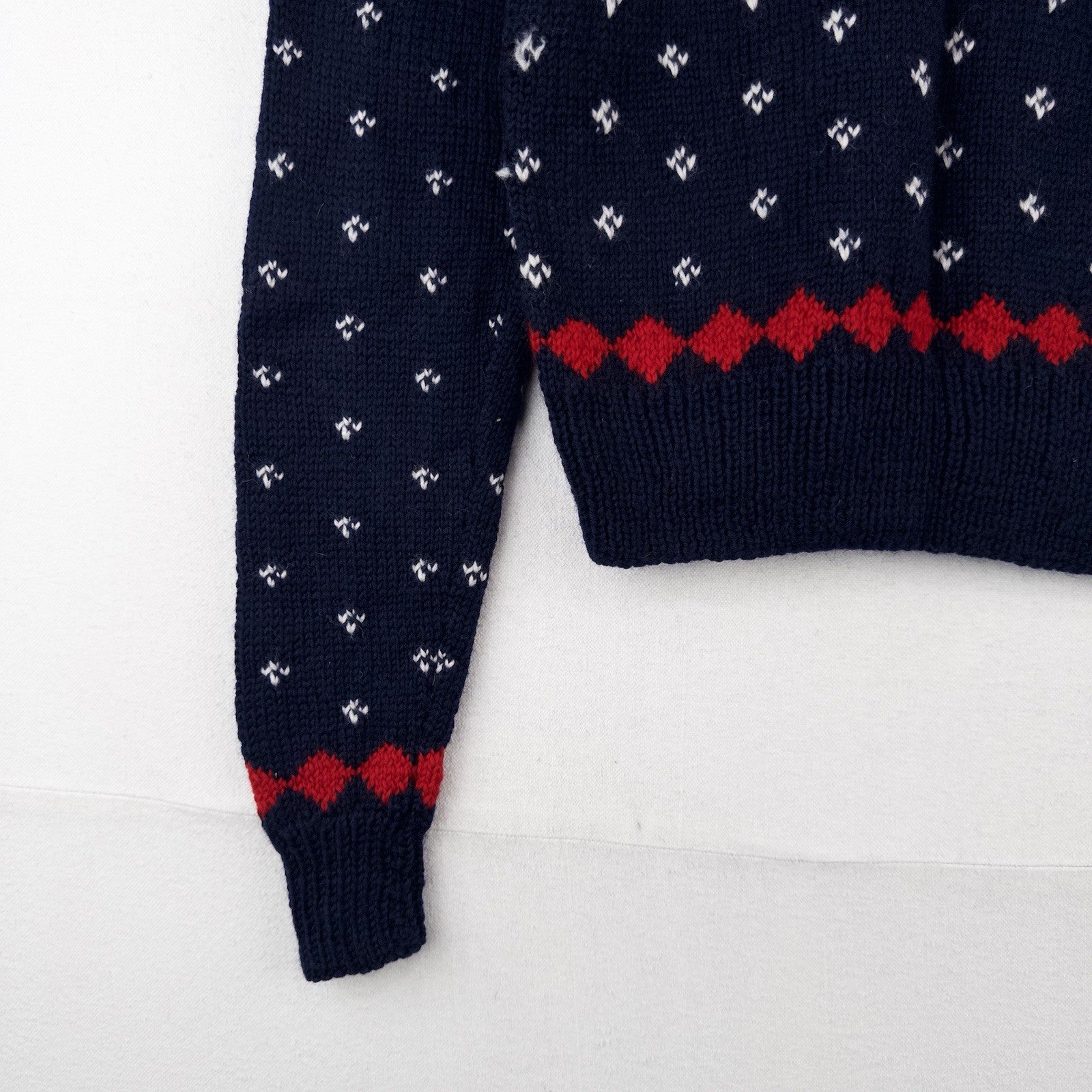 50’s Vtg Hand Knit Apres Ski Sweater Skier Blue Red Birds Eye Women’s S