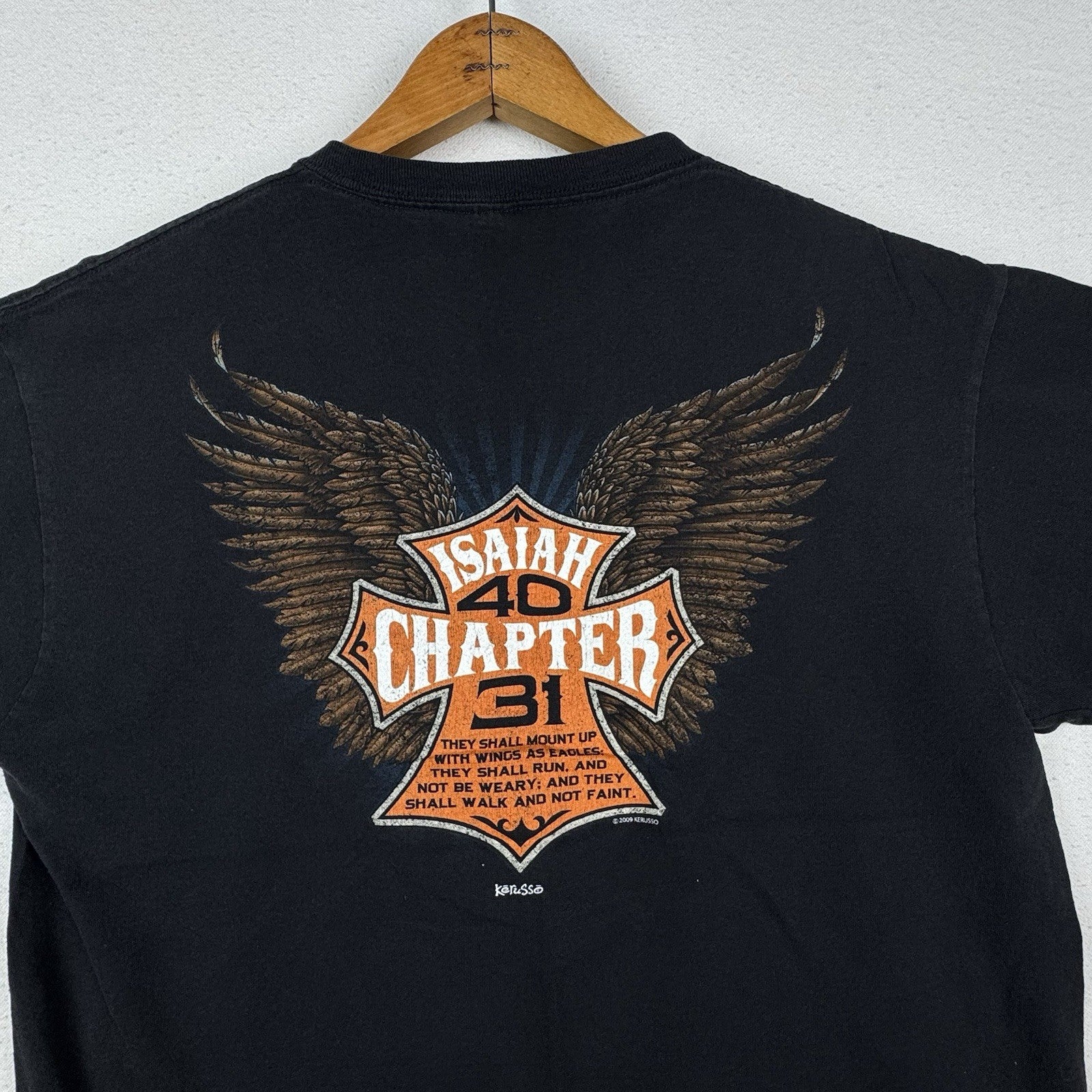 Mount Up With Wings As Eagles Isaiah 4:31 Black Motorcycle Biker T-Shirt Men’s L