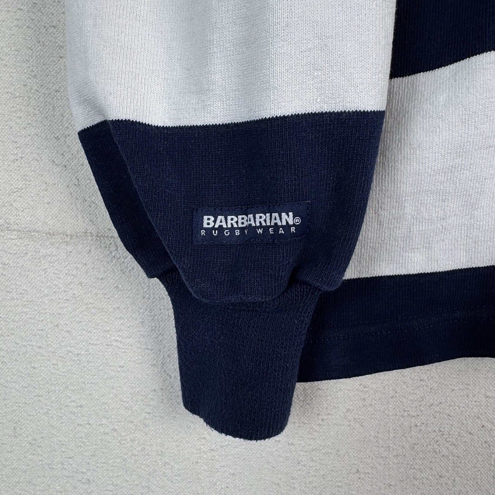 Vintage Rugby Mens L Barbarian Meet The Press Tim Russert Blue White Stripe Polo