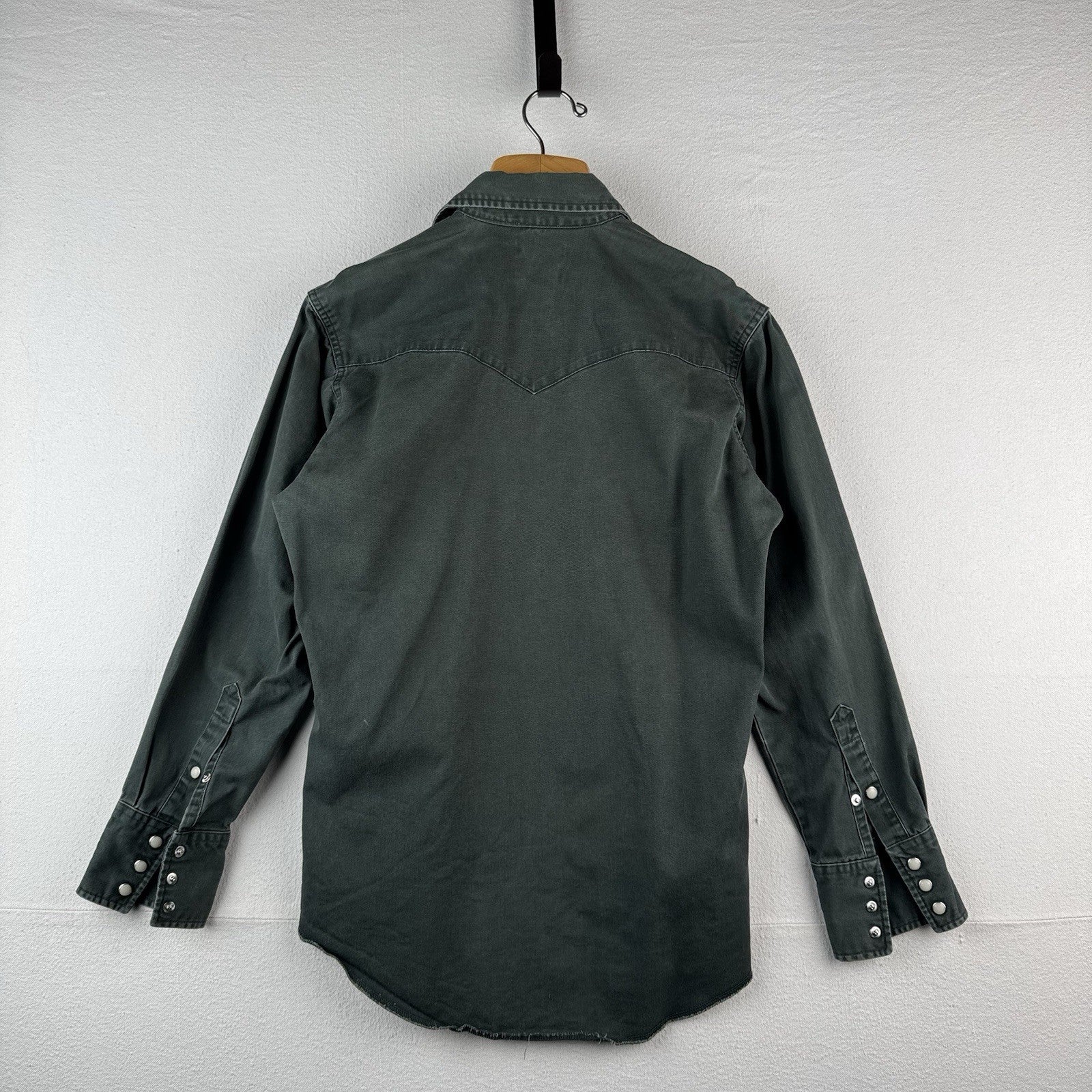 Vintage Wrangler Western Thick Twill Dark Green Pearl Snap Shirt Mens M