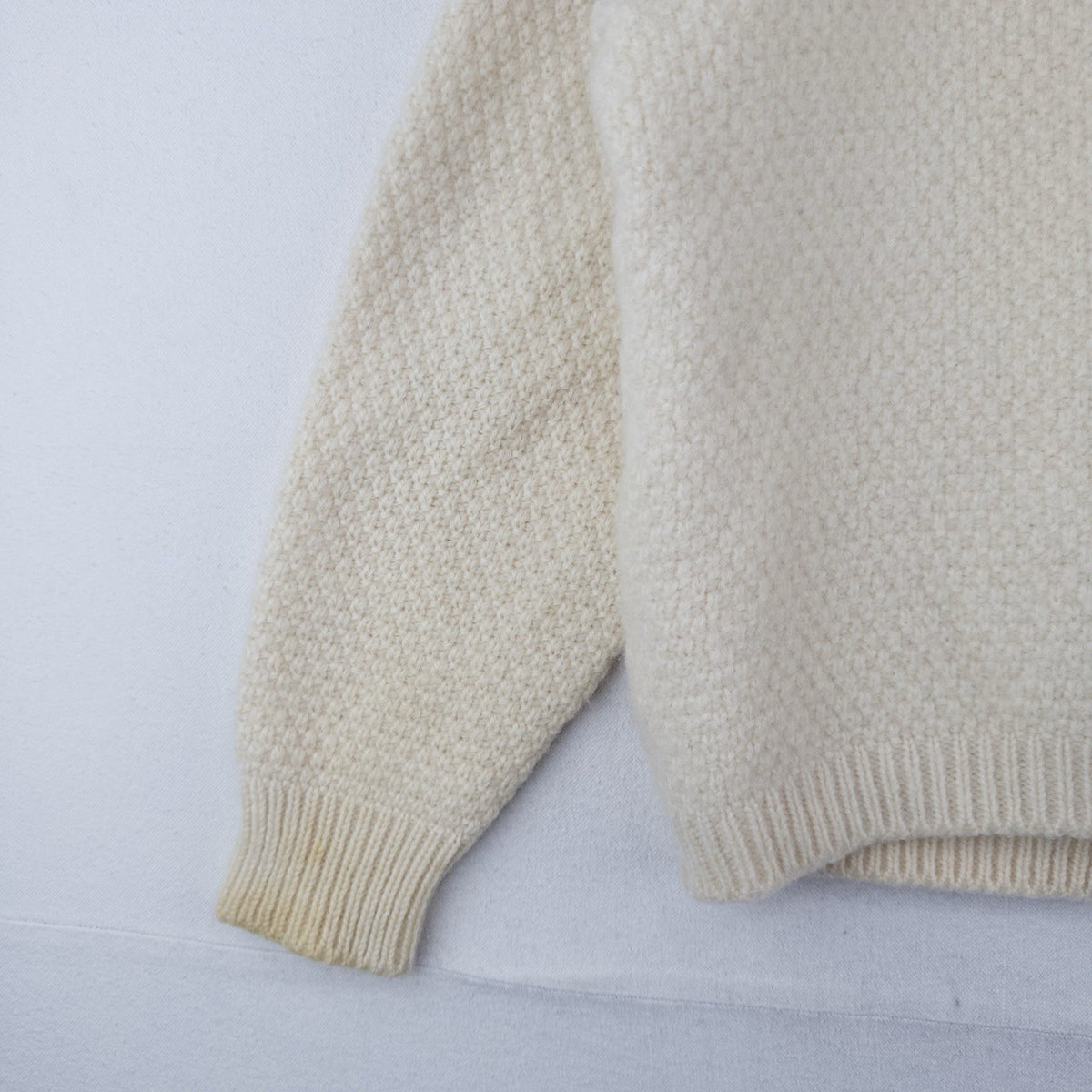 70’s Vtg St Michael Aran Chunky Knit Cardigan Fisherman Wool Cream L *Distressed