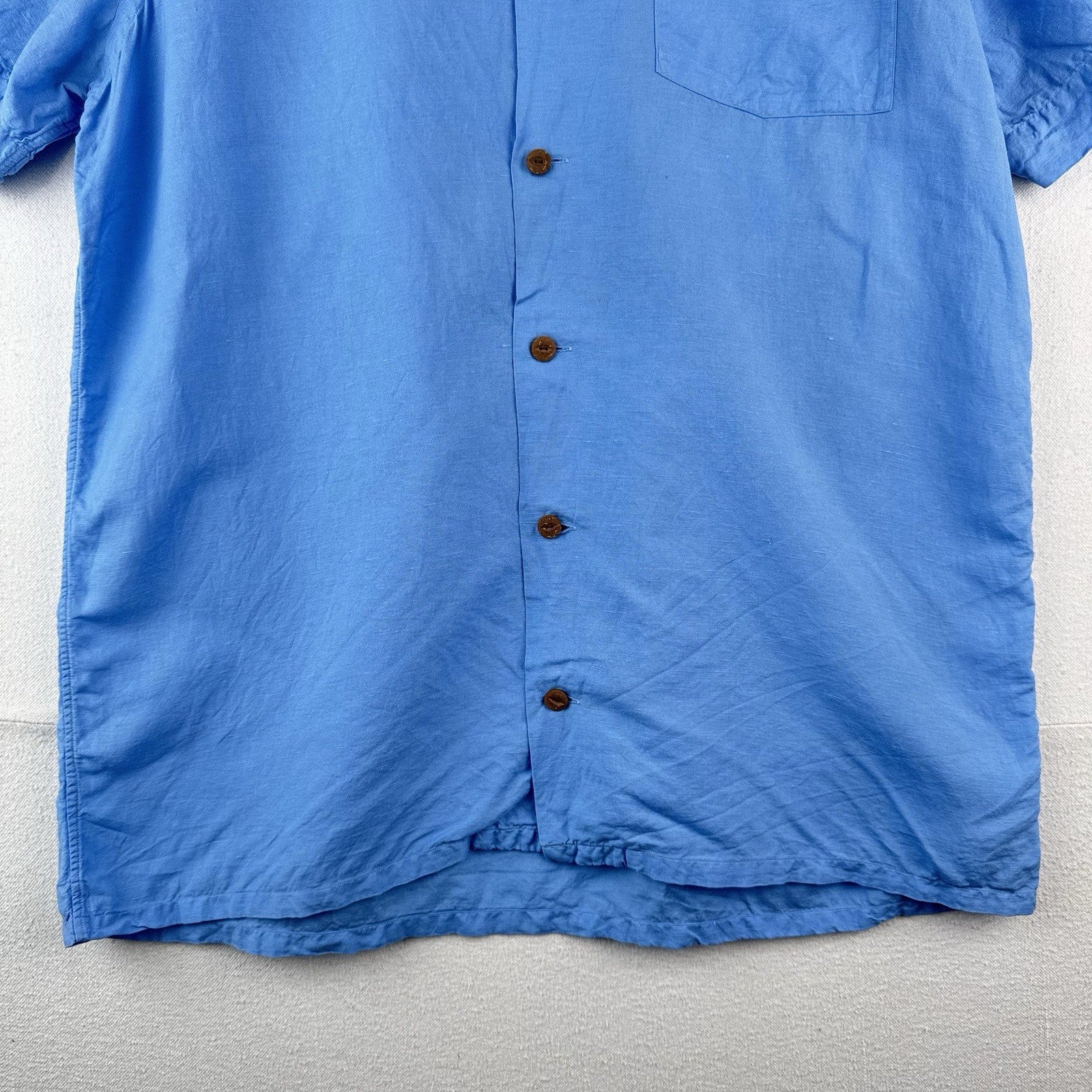 Polo Ralph Lauren Men's L Classic Fit Camp Linen Blend Loop Collar Shirt Blue