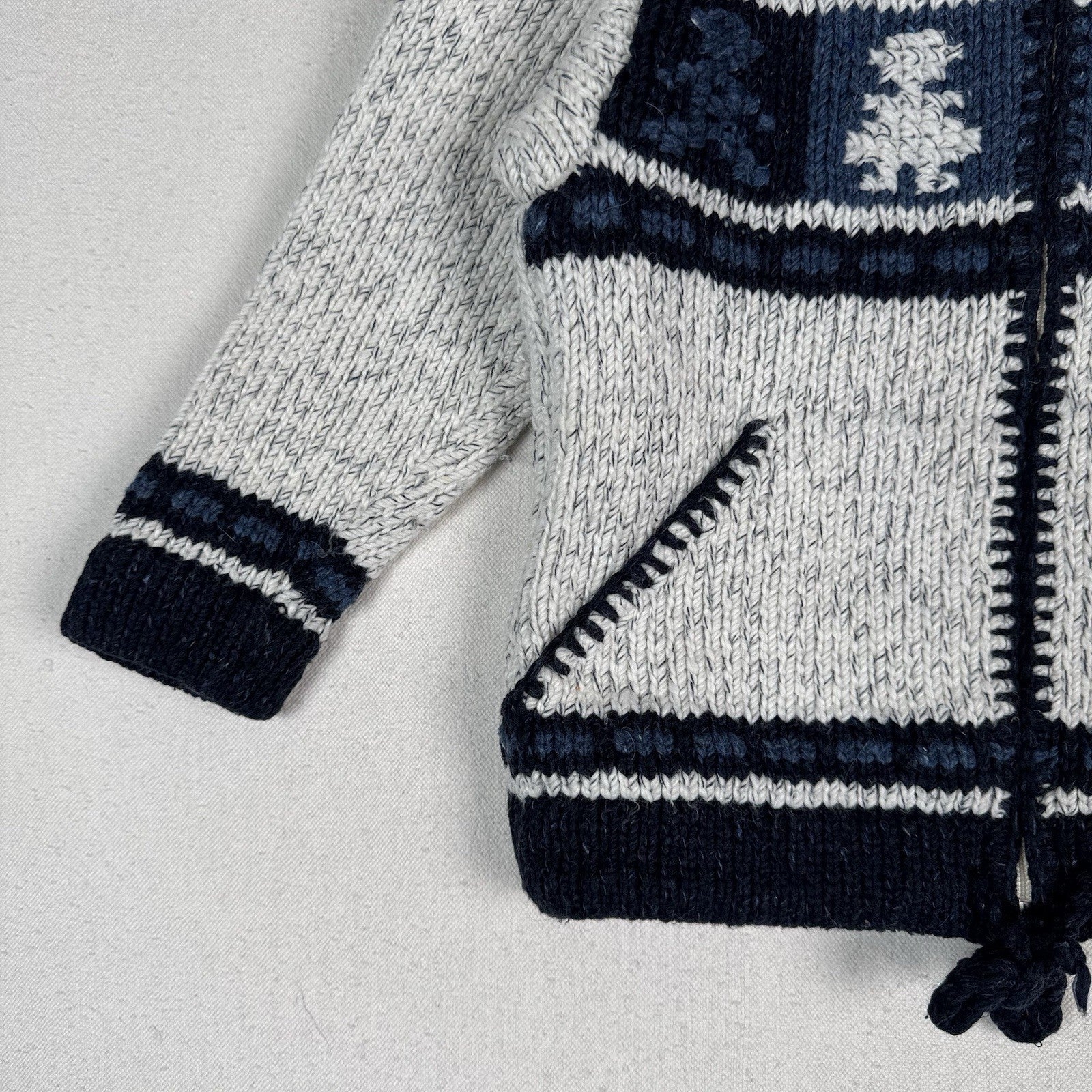 Naco Kids Knitted Wool Blend Hooded Cardigan Viking Ecru 5T Gray Black Blue Zip