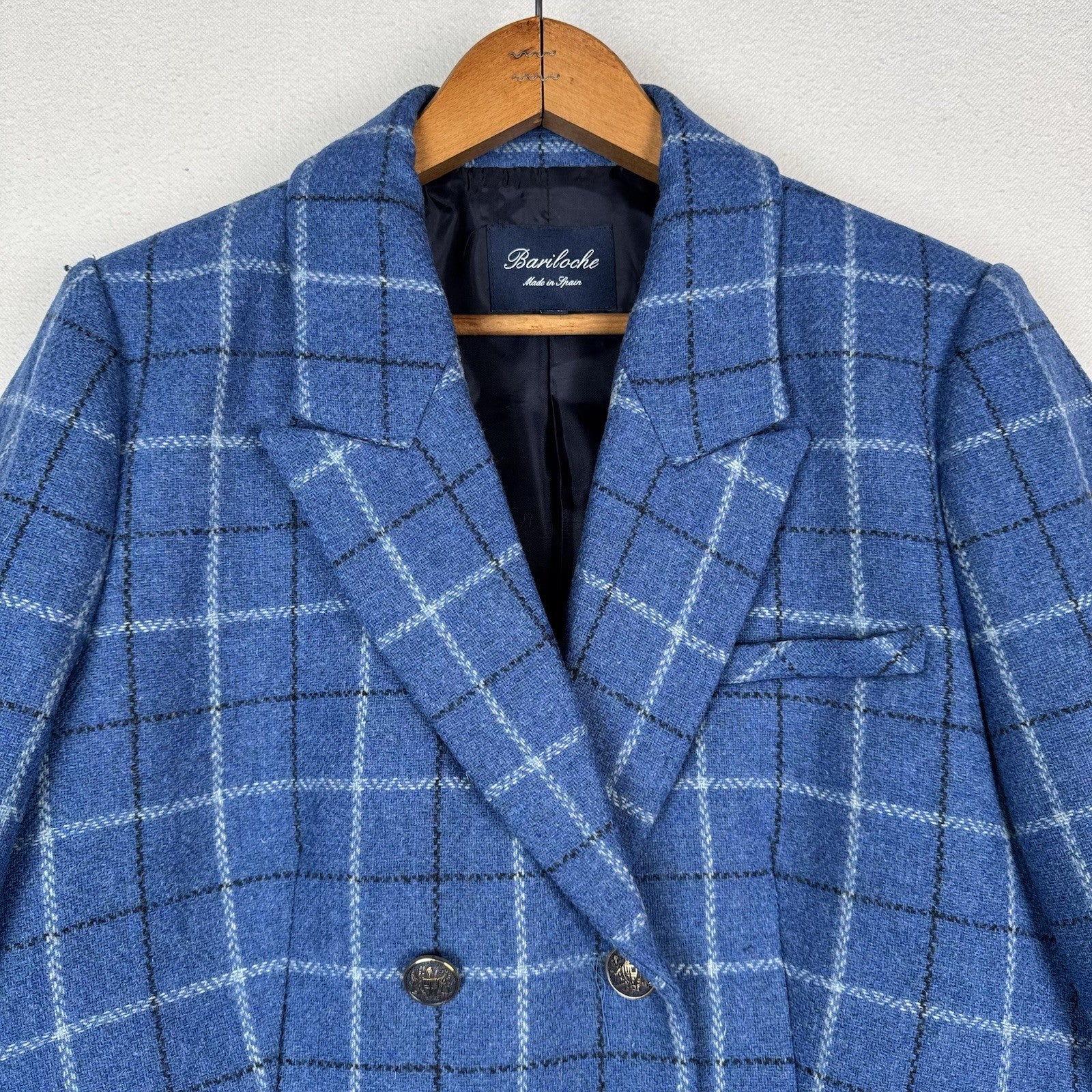Tinta & Bariloche Andes Women’s L (42) Double Breasted Wool Blue Plaid Blazer