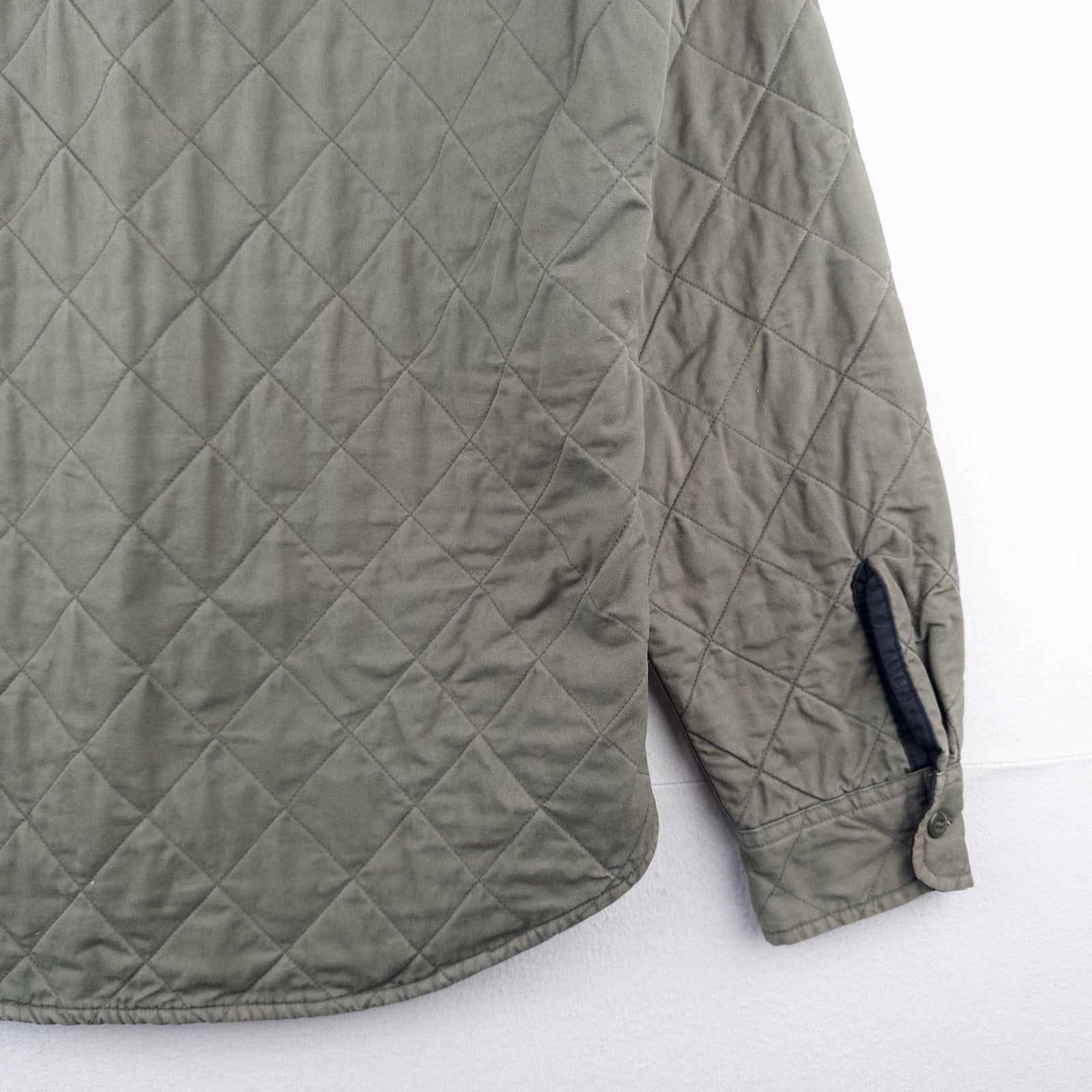 J.Crew Quilted Padded Men’s L Jacket Diamond Weave Green Cotton Insulated *Read