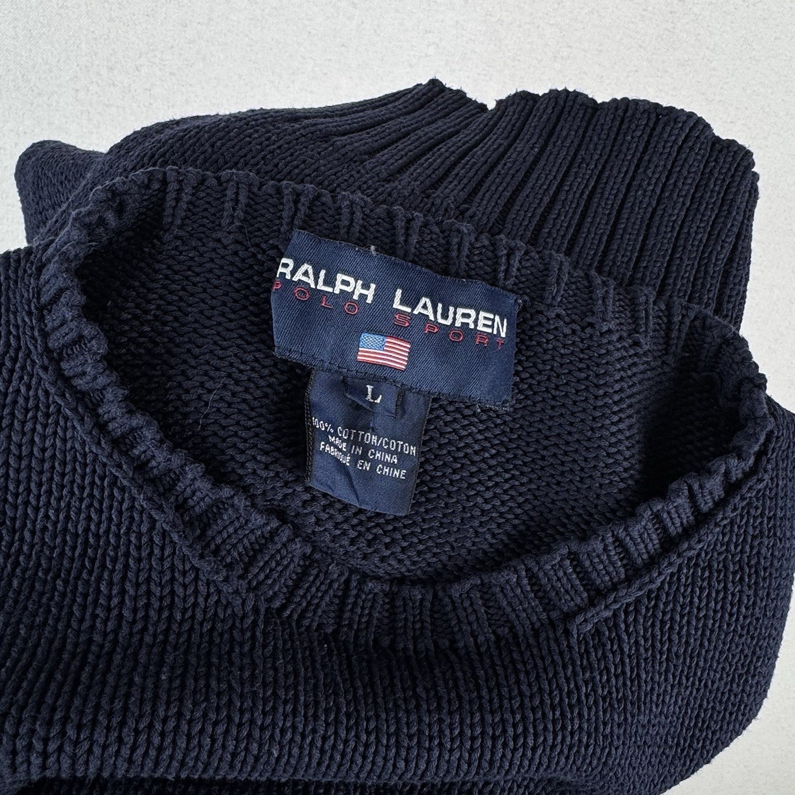 90’s Vintage Polo Sport Ralph Lauren Men’s Large Crewneck Sweater Navy Blue