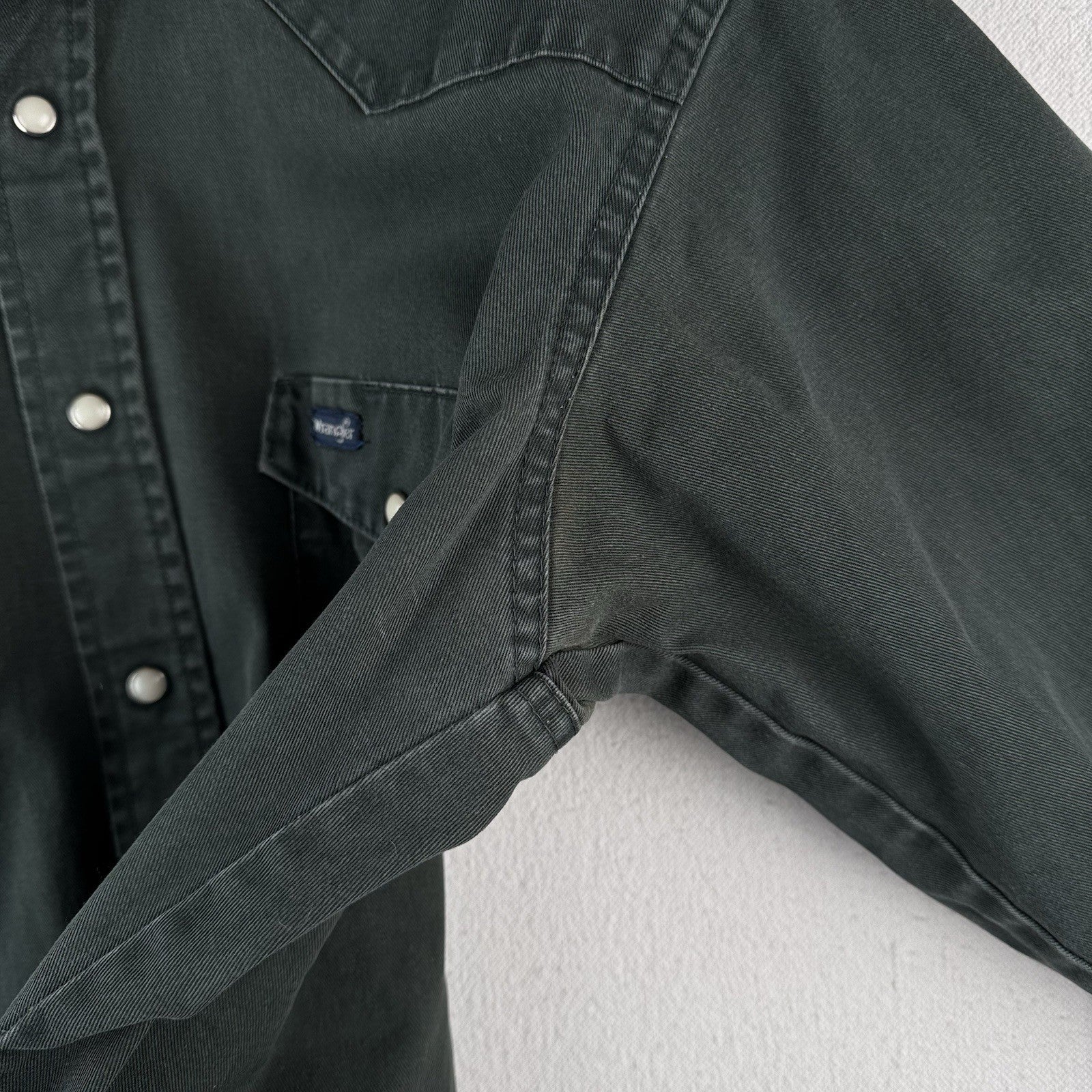 Vintage Wrangler Western Thick Twill Dark Green Pearl Snap Shirt Mens M