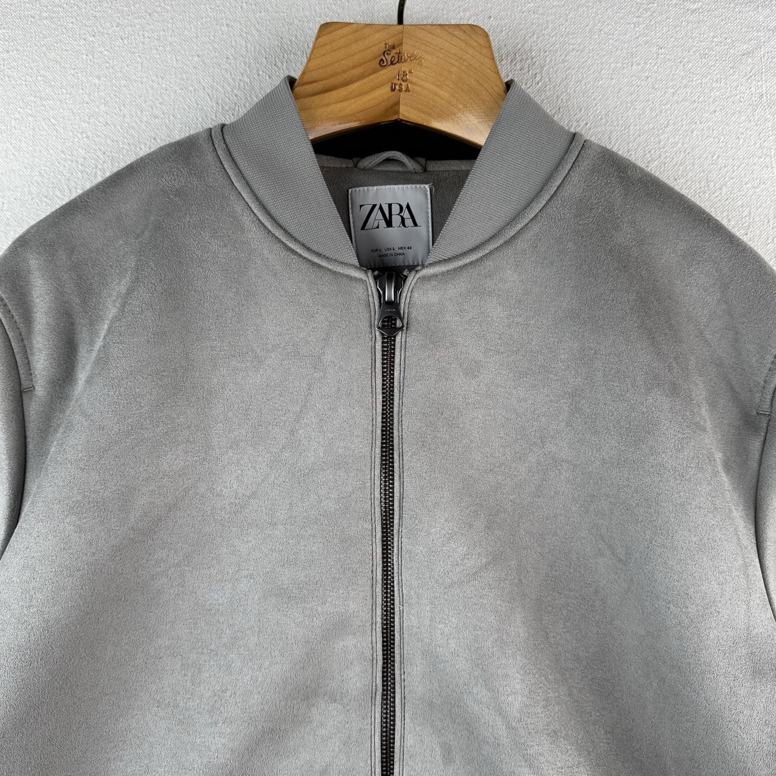Zara Faux Suede Men’s Large Zip Bomber Jacket Gray
