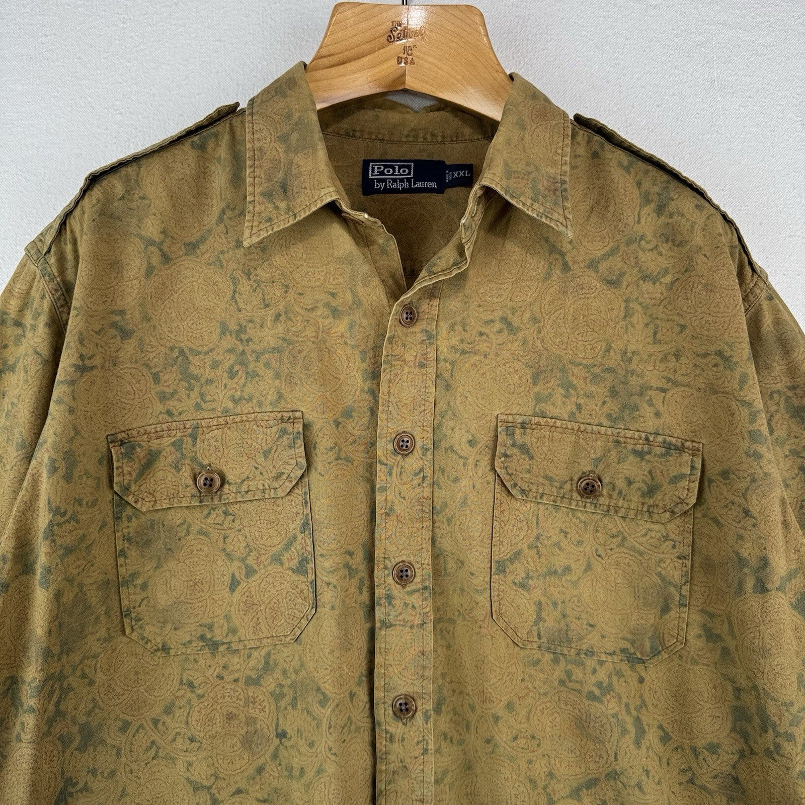 90’s Vtg Polo Ralph Lauren Safari Paisley Ink Wash Floral Button Shirt Mens 2XL